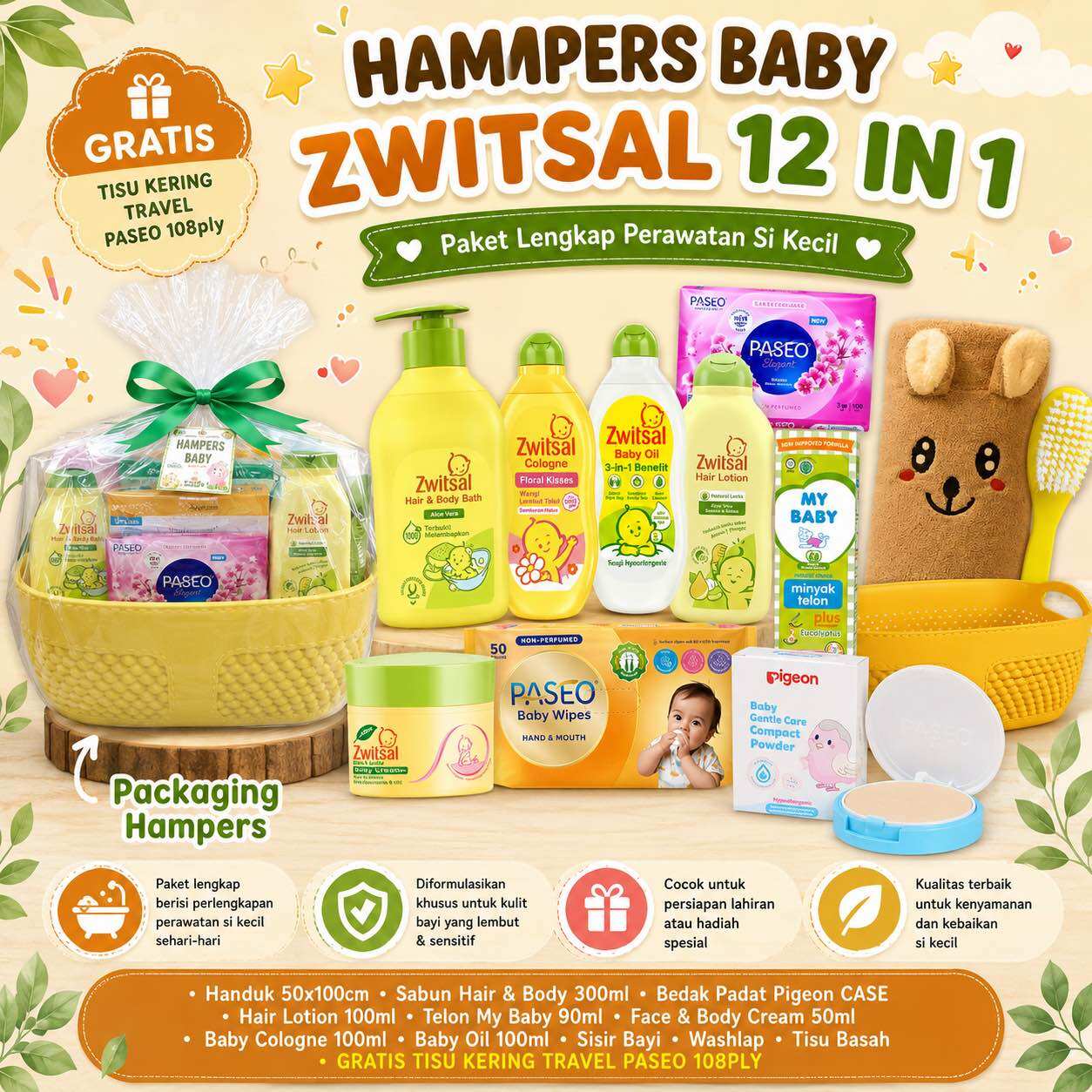 Zwitsal Hampers 12 in 1 Newborn Baby Skincare | Complete & Safe Birth hadiah for Newborns | Baby Showe…