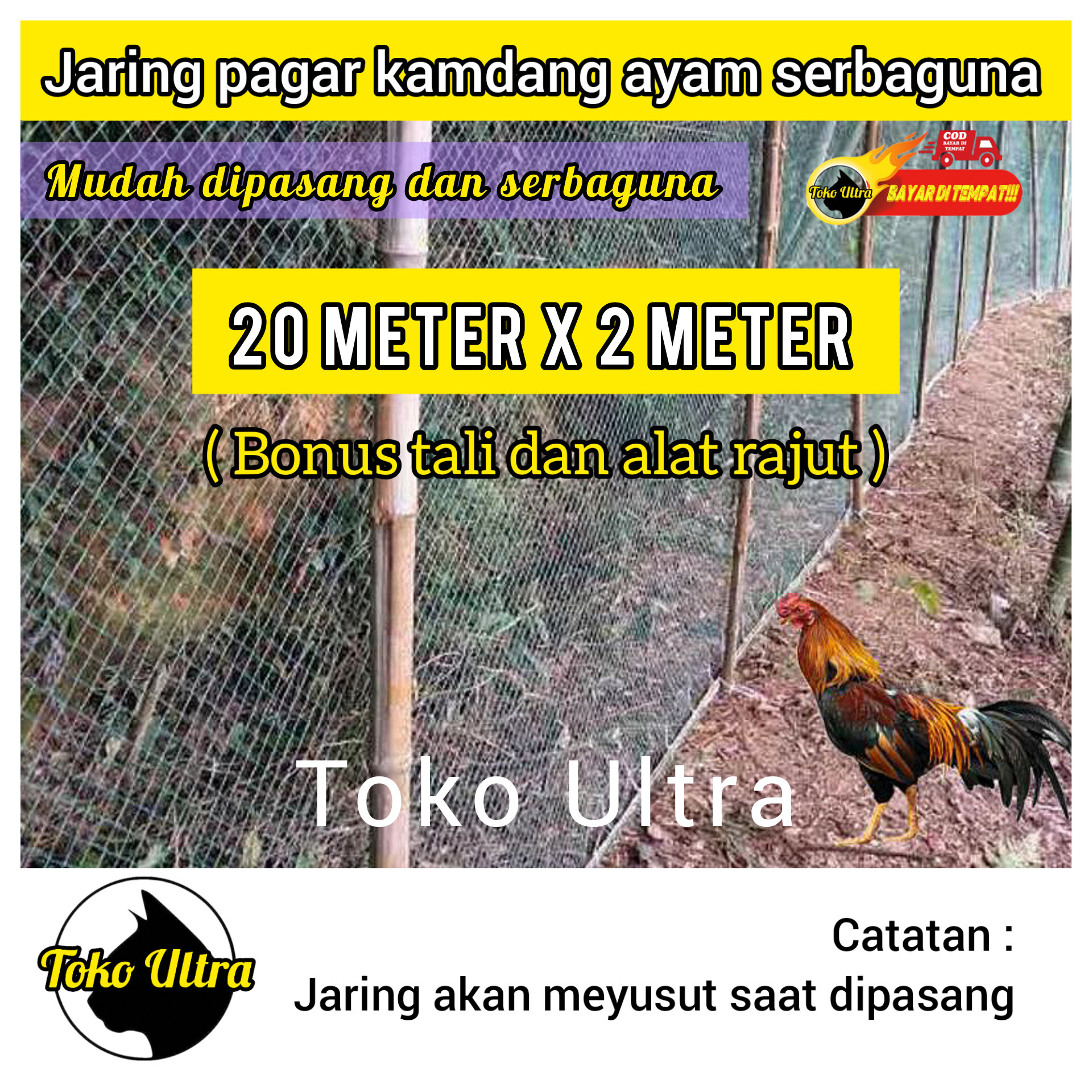 Jaring pagar ayam ukuran 2,5x25 meter bisa untuk pagar ayam