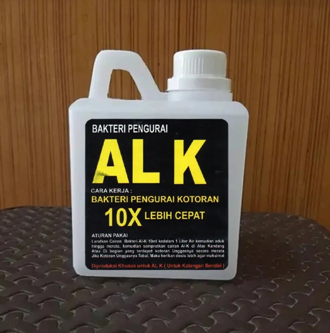 Bakteri Pengurai AL K dapat menghilangkan bau dan virus serta gurem pada kandang ternak Harga 59,000 rupiah*Gratis Ongkir