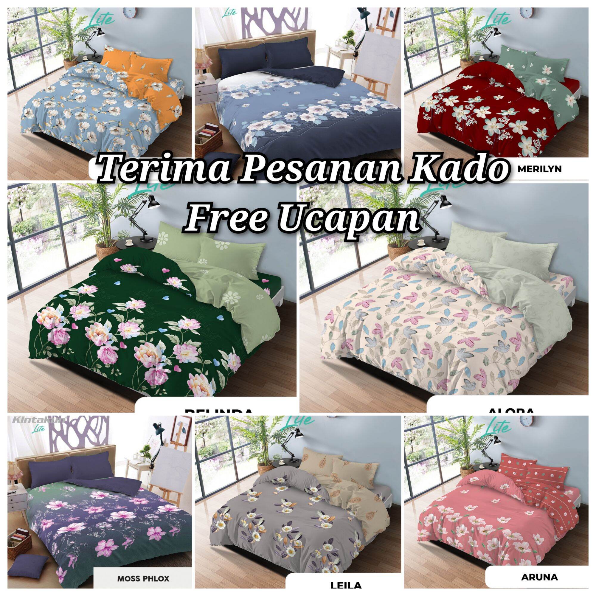 Kintakun Lite Bed Cover Set 180 160 King Queen Bedcover Motif Bunga 180x200 160x200 Kado Ulang Tahun H…