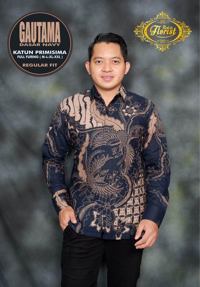 Batik Pria Lengan Panjang Warna Biru Dongker Batik Panjang Terbaru Baju ...