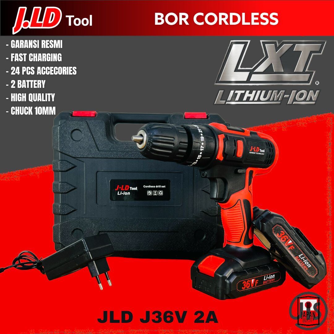 Bor cordless 36V 10mm JLD impact drill type A36V10 MESIN bor baterai