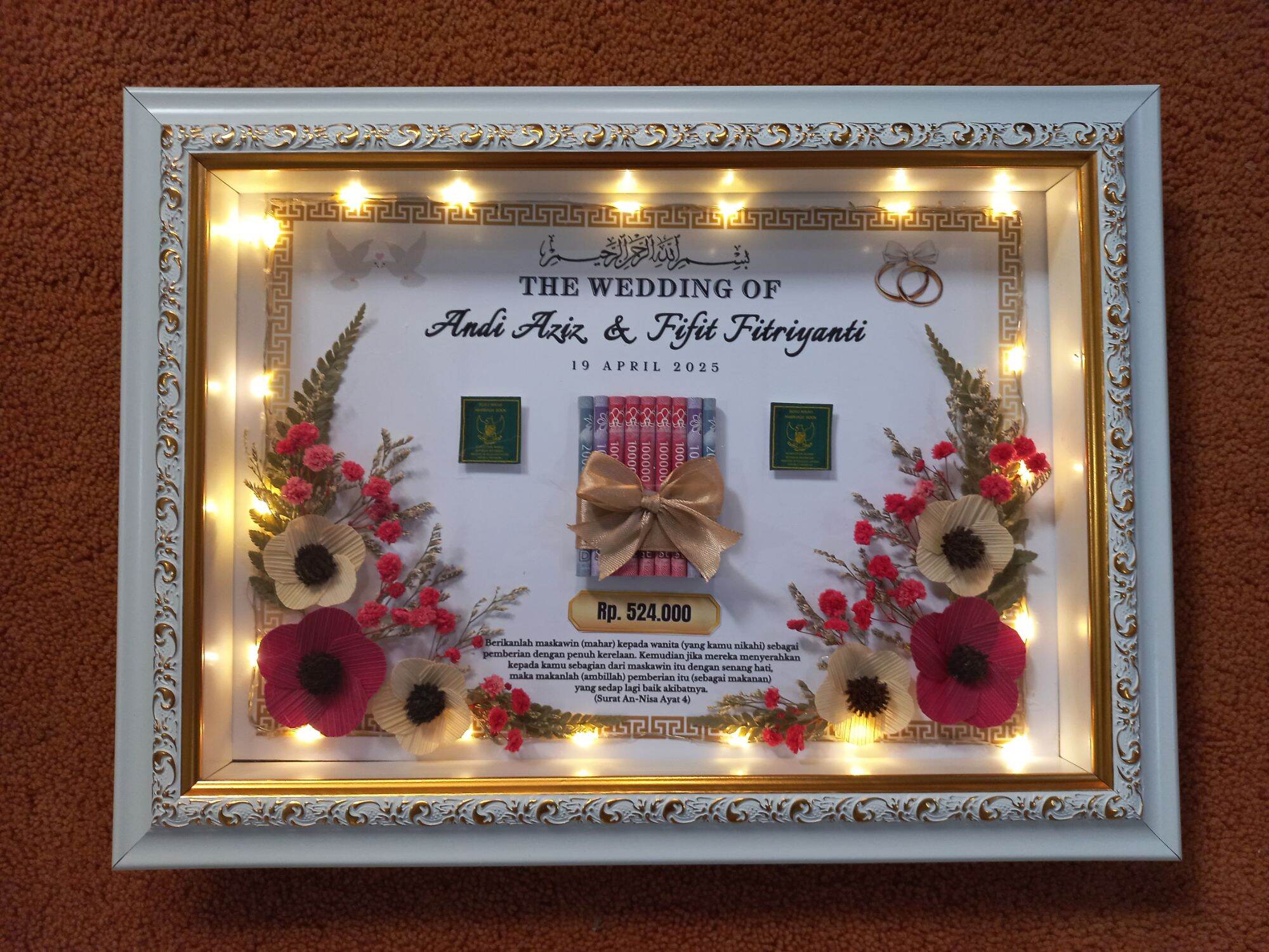 BINGKAI MAHAR 3D RUSTIC LIST GOLD KLOBOT/ BINGKAI HANTARAN PERNIKAHAN / FRAME MAHAR SIMBOLIS PERNIKAHAN/ FRAME 3D CUSTOM SEHARI BERES