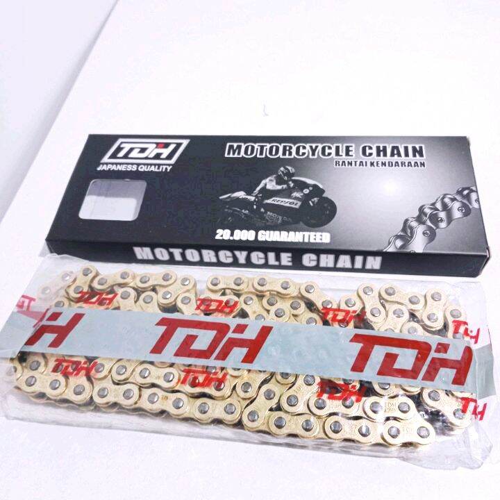 rantai rante gold ukuran 428H 128L cb150r cbr 150 satria fu vixion vixion new scorpio ninja 150 verza byson minerva sonic megapro megapro new Gl pro Gl max cb Gsx 150 R15 dll Harga 110,000 rupiah*Gratis Ongkir