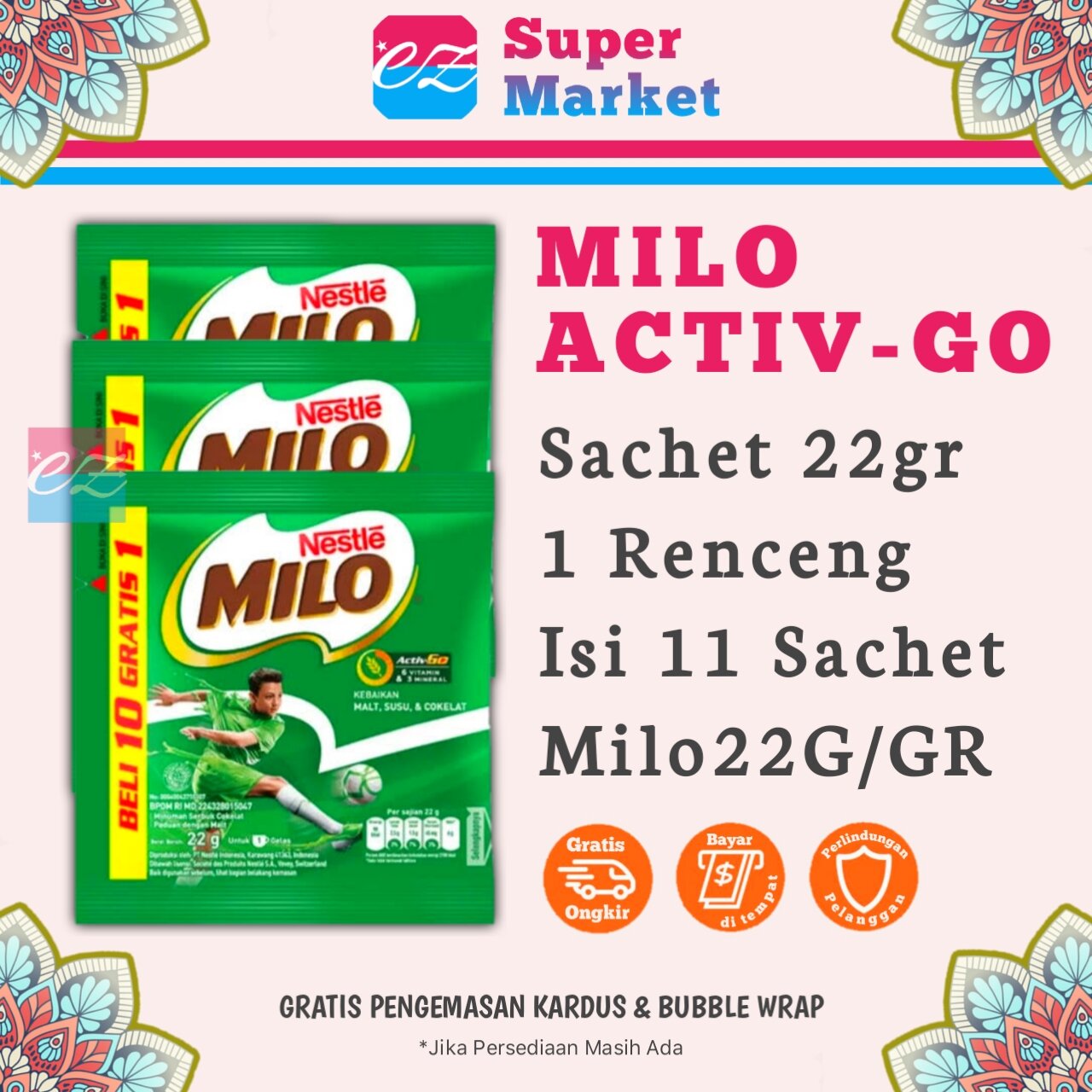 MILO ACTIV GO SACHET 22 GRAM 1 RENCENG ISI 10 1 SACHET MILO 22 GRAM