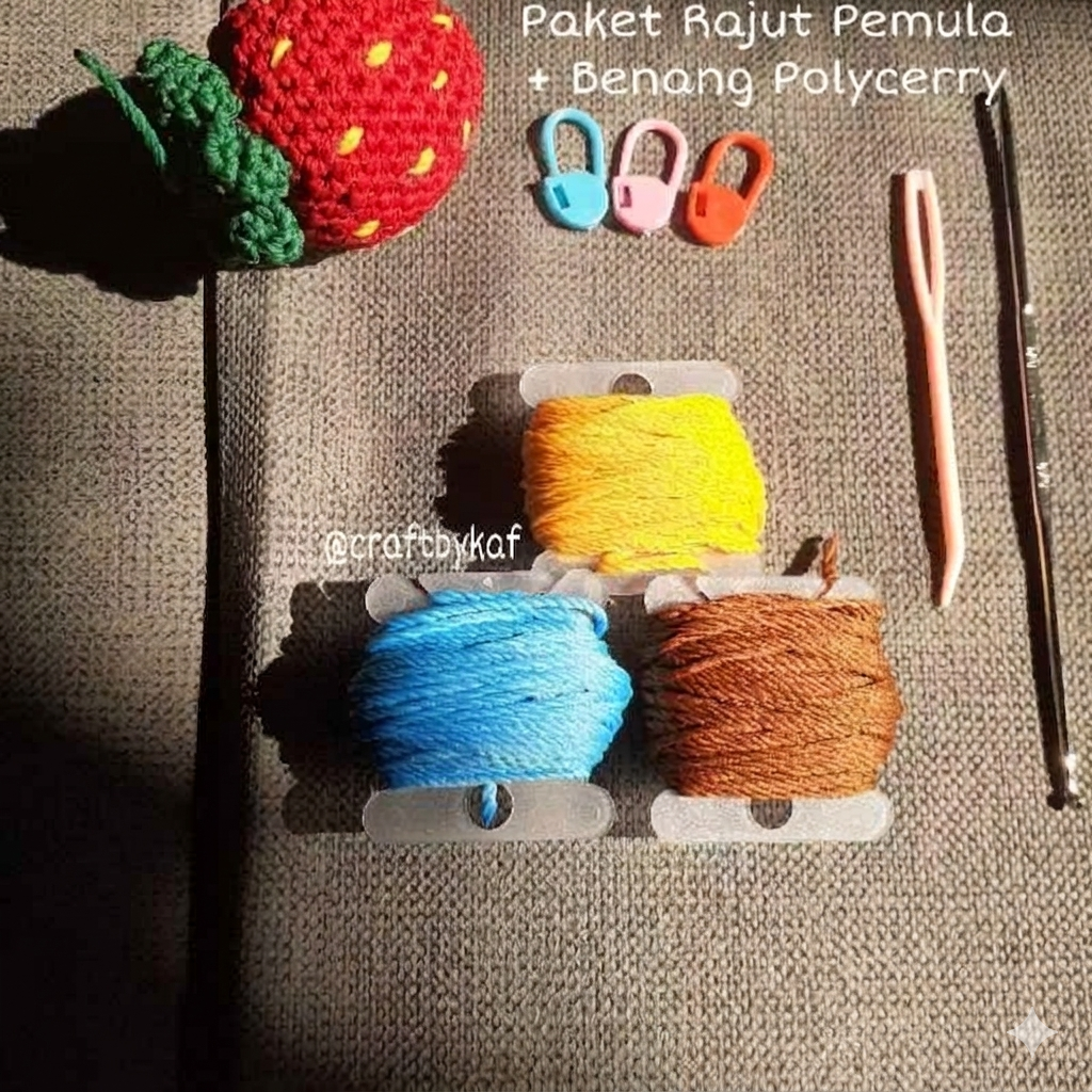 Paket Rajut Pemula Kit Rajut Set Alat Rajut + Benang Polycherry