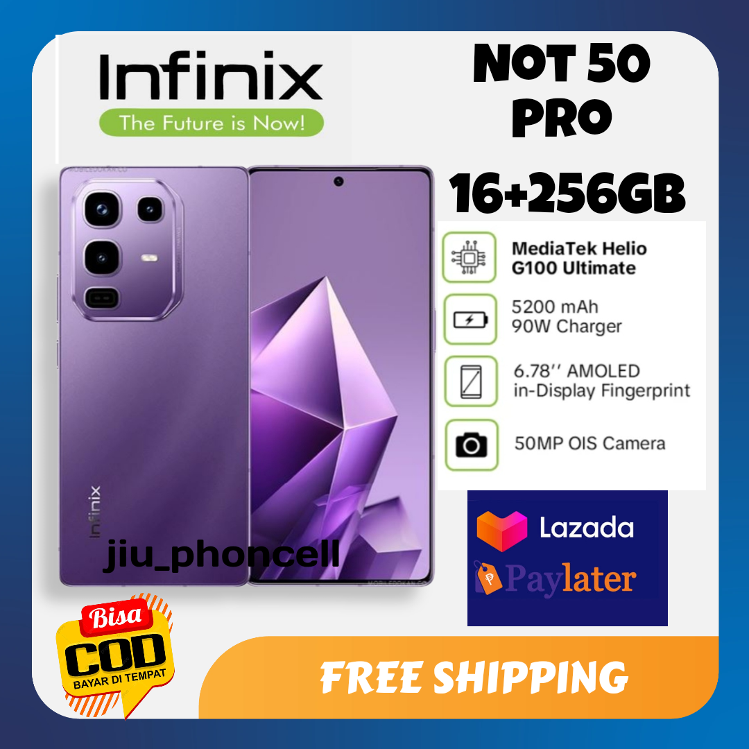 Infinix Not 50 Pro Nfc Ram 16+256 Gb, (8+8Gb) Gaming Processor Amoled Screen (Curved) 50+32 Mp Camera, Mediatek Helio G100, Free Wireless Charger 5000 Mah 1 Year Official Guarantee (Registered Imei) Harga 1,925,000 rupiah*Gratis Ongkir