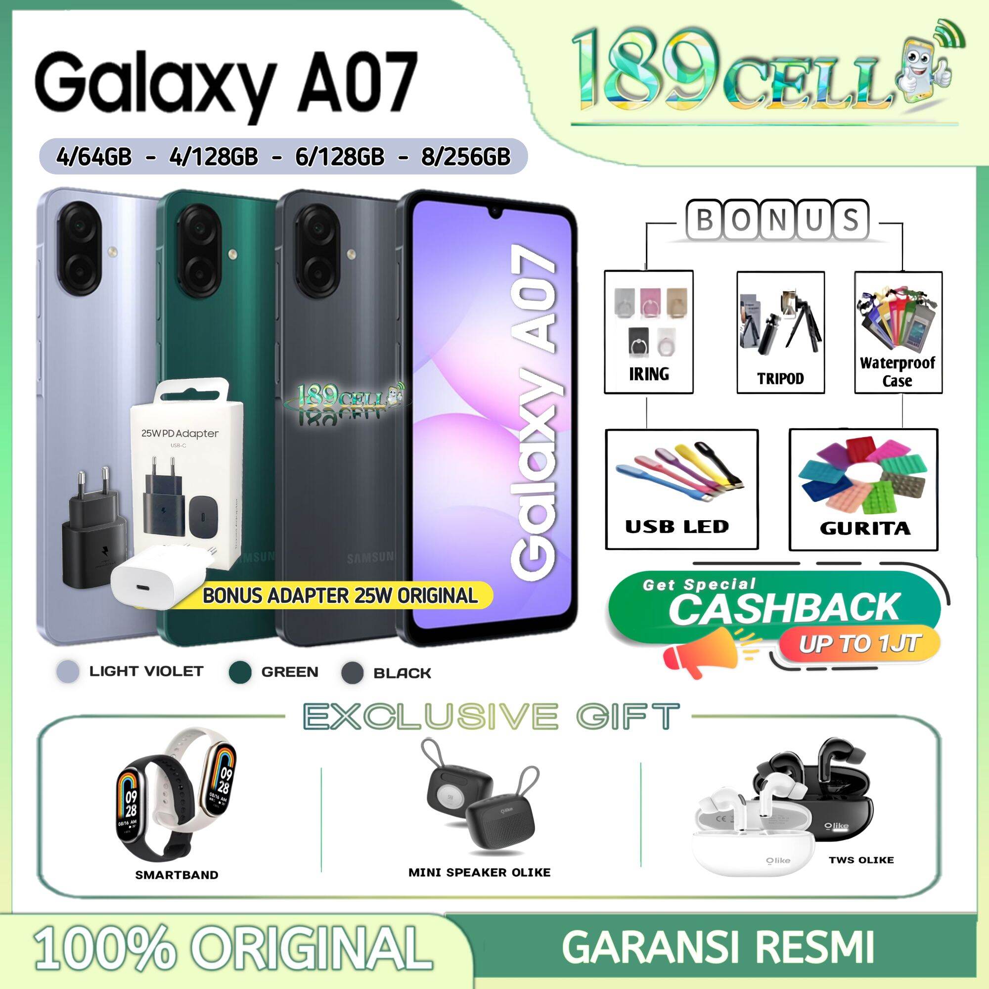 Samsung Galaxy A07 4/64Gb 4/128Gb 6/128Gb 8/256Gb - 50Mp Camera, Helio G99 - Official Warranty Harga 1,299,900 rupiah*Gratis Ongkir