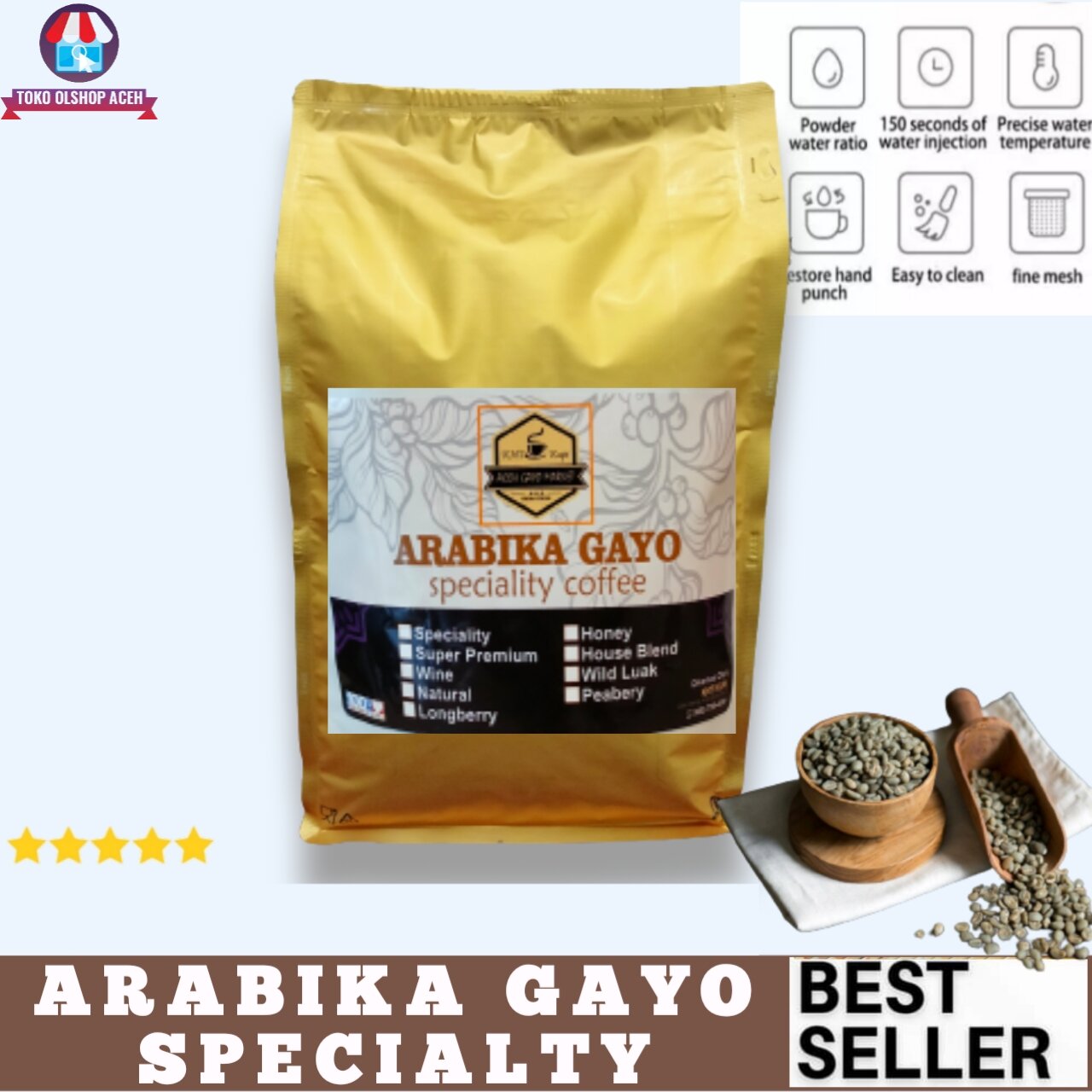 Original Aceh Coffee Arabika Gayo Original 500Gr Best Pure Arabica Fine Coffee Powder Special to Aceh…