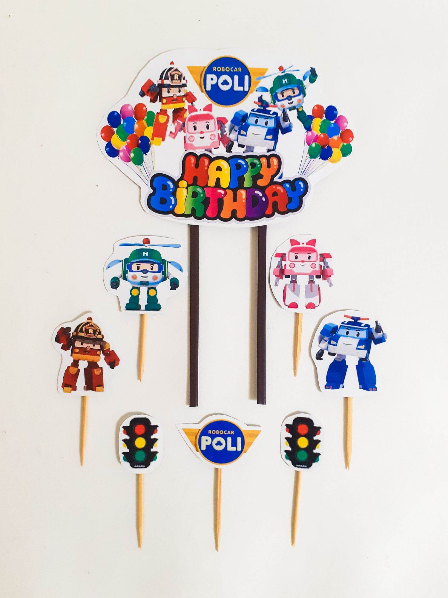 Robocopoly TOPPER ROBOCAR POLI / CAKE TOPPER ROBOCAR POLI / TOPPER HAPPY BIRTHDAY ...