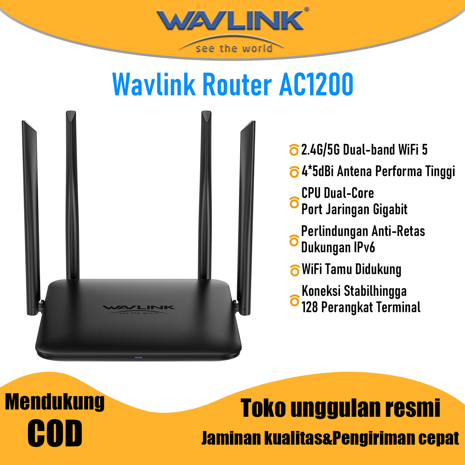 WAVLINK Router WiFi Untuk Di Rumah Gigabit AC1200 Dual Band
