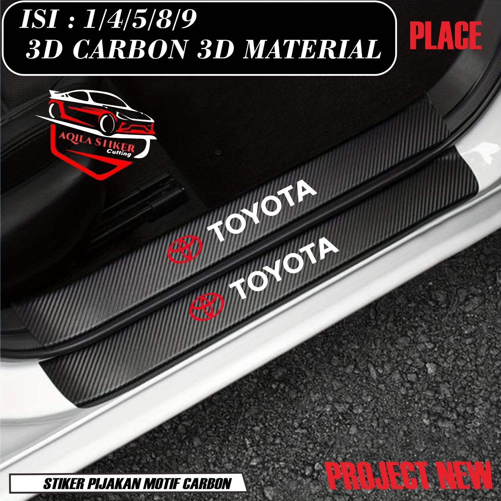 Stiker Toyota Door Sill Plate Terbaru Pelindung Pijakan Kaki Lantai Mobil Bahan Carbon 3D Anti gores Harga 15,000 rupiah*Gratis Ongkir