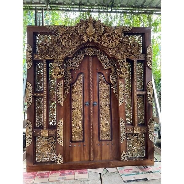 Pintu Ukir Kayu Jati Gebyok Ukir Motif Bali Pintu Gebyok Ukiran Mewah Finishing Kombinasi