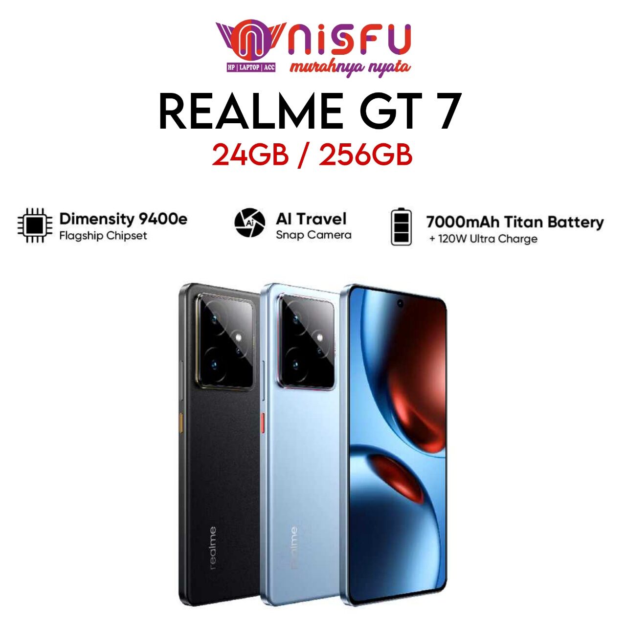 REALME GT 7T 12GB/256 | DIMENSITY 9400e | SNAP CAMERA AI TRAVEL | TITAN BATTERERY 7000Mah | ULTRA CHARGE 120W | GARANSI RESMI Harga 6,999,000 rupiah*Gratis Ongkir