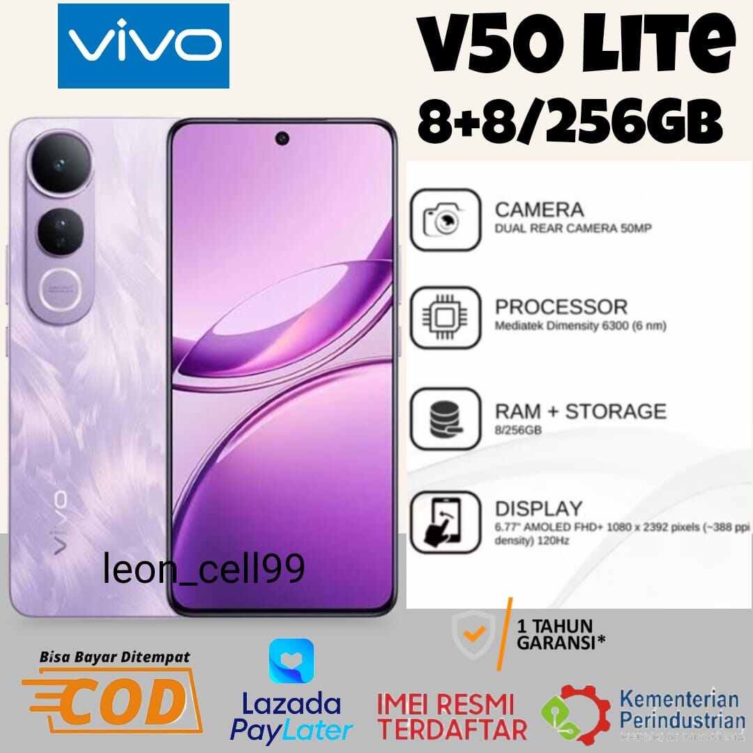 Vivo V50 Lite 8 + 8/ 256 GB NFC Qualcomm Snapdragon 685 AMOLED screen (IMEI listed) 1 year warranty official Vivo Harga  3,395,000 Ringgit*Penghantaran Percuma