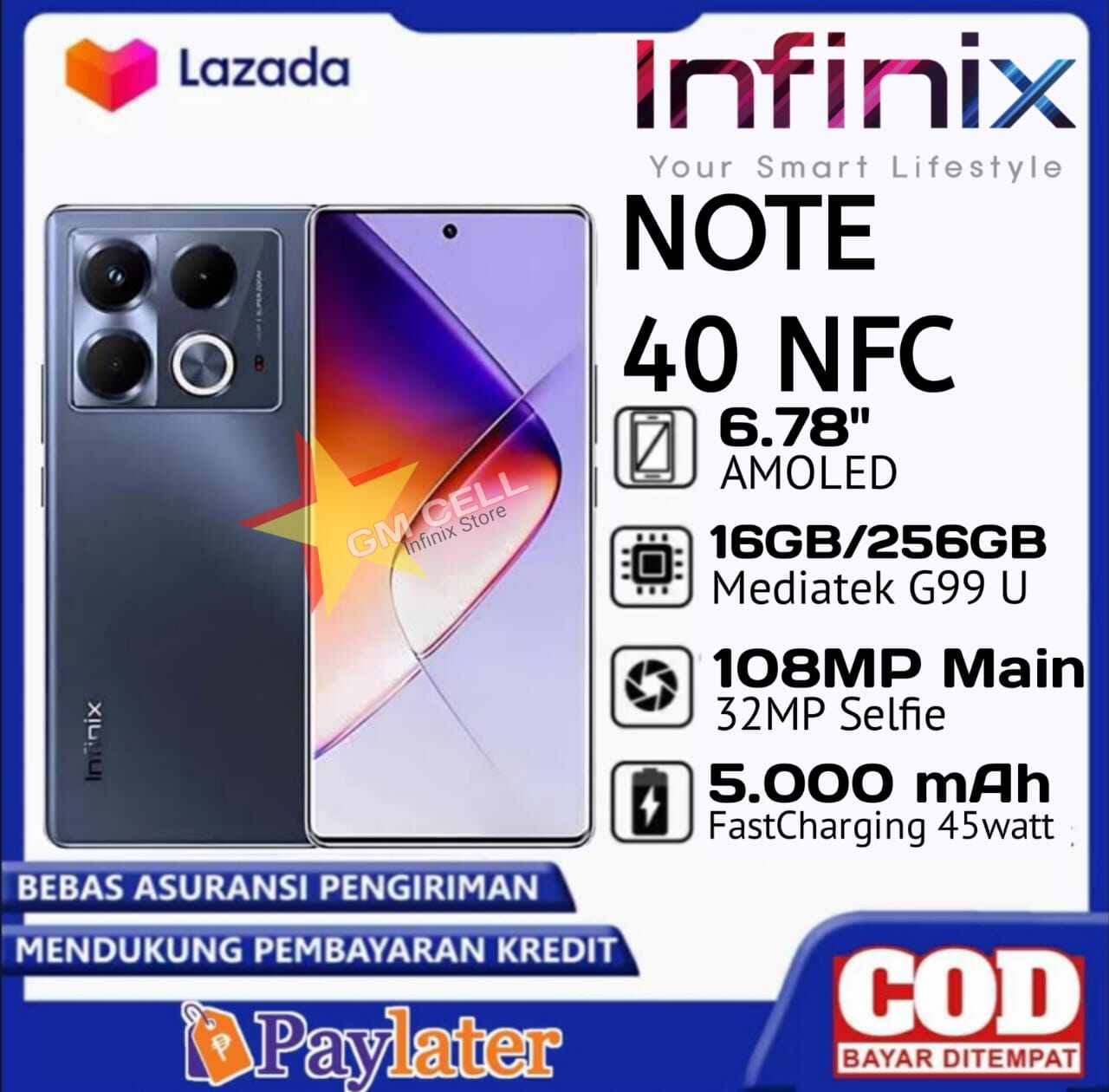 INFINIX NOTE 40 NFC RAM 16 GB.(8+8/256 GB) Camera 108MP.Baru garansi resmi Harga 1,795,000 rupiah*Gratis Ongkir