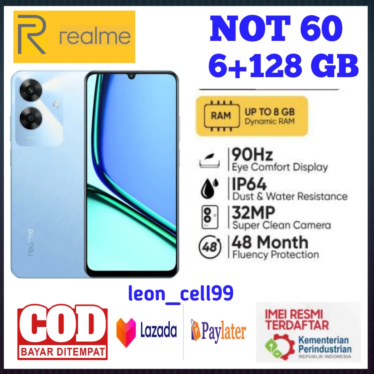 Realme not 60 6 + 128 GB unisog Tiger T612 camera 50 MP 1 year warranty Realme Harga  1,135,000 Ringgit*Penghantaran Percuma