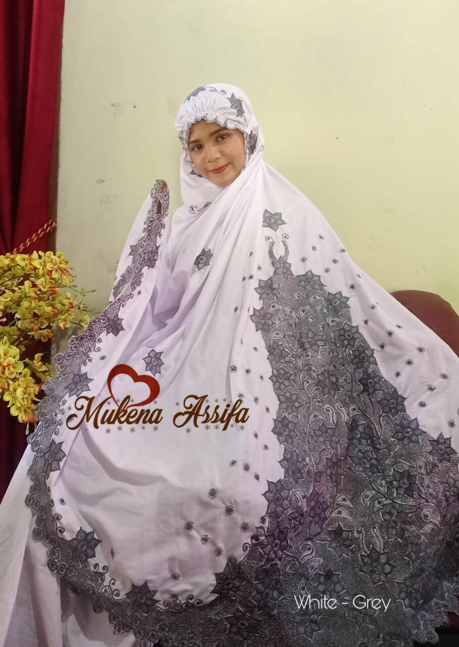 mukena putih ,abu bordir bukittinggi