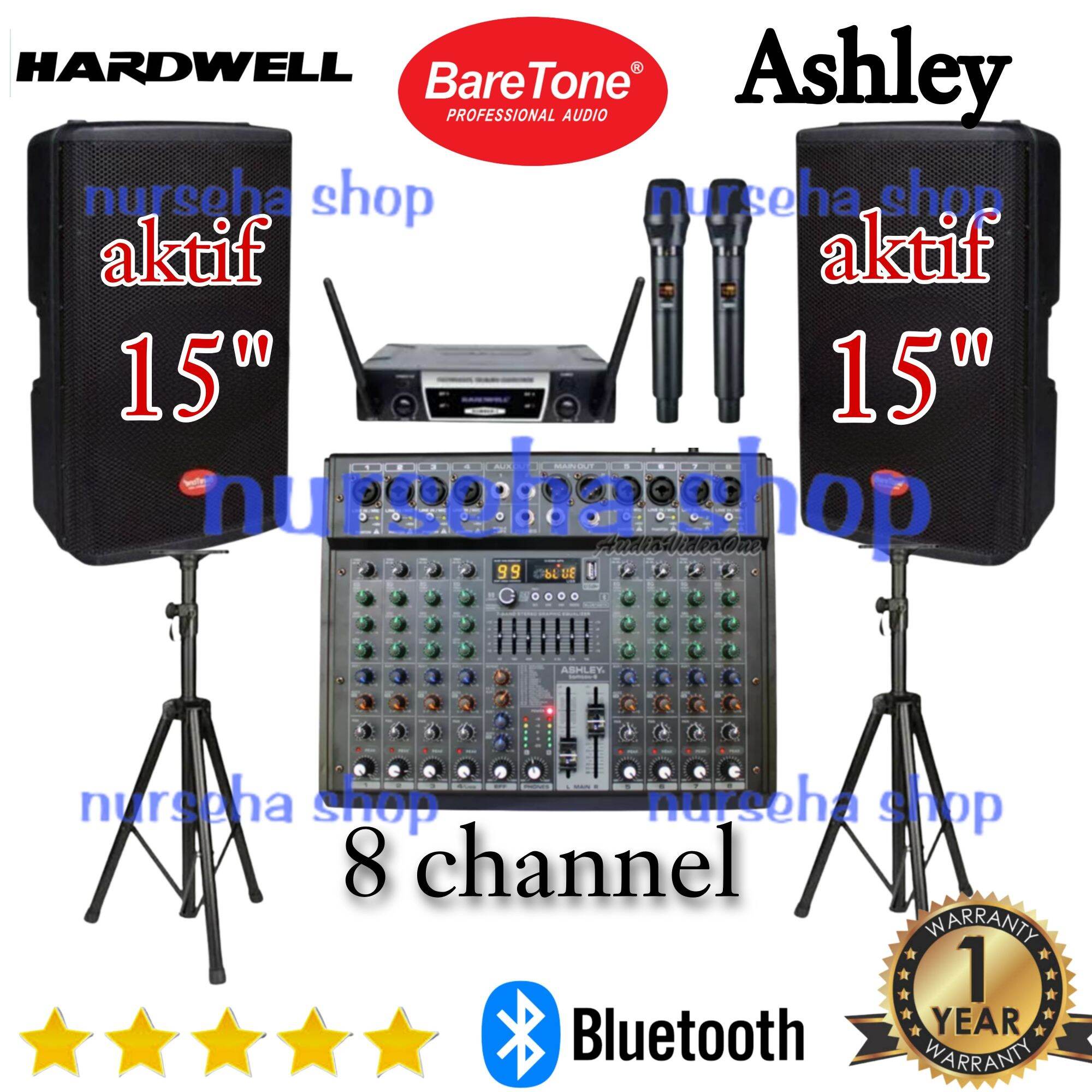 Paket Sound System baretone 15 inch 15H mixer ASHLEY 8 channel