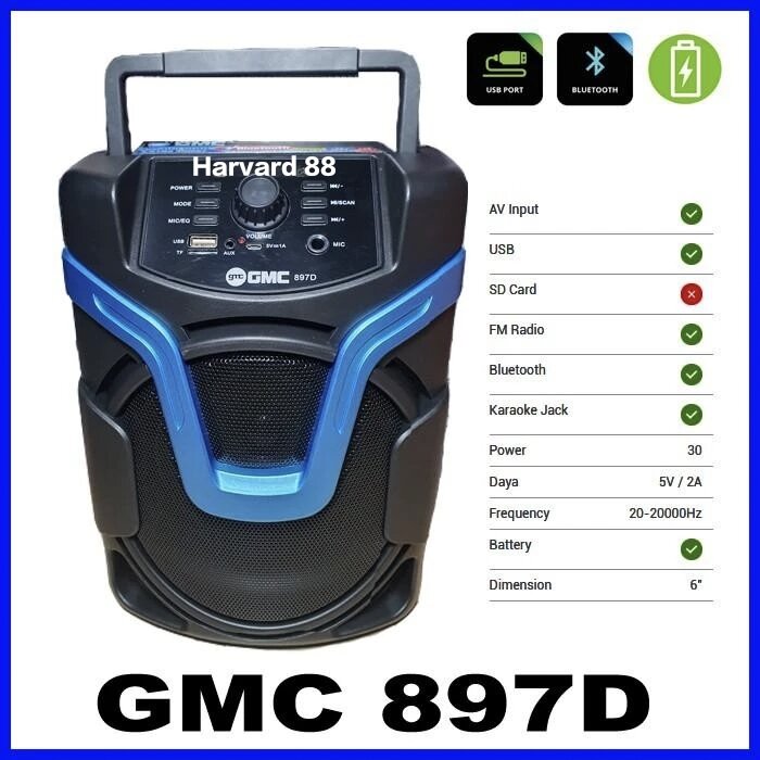 Speaker Bluetooth Karaoke GMC 897D SNI Bonus Mikrofon Karaoke Wireless