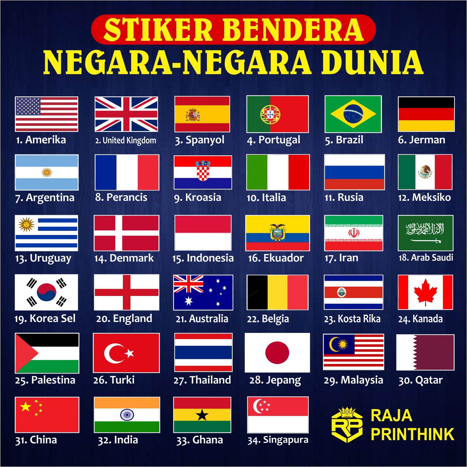 Stiker Bendera Negara Negara Dunia / Stiker Bendera Piala Dunia Brazil