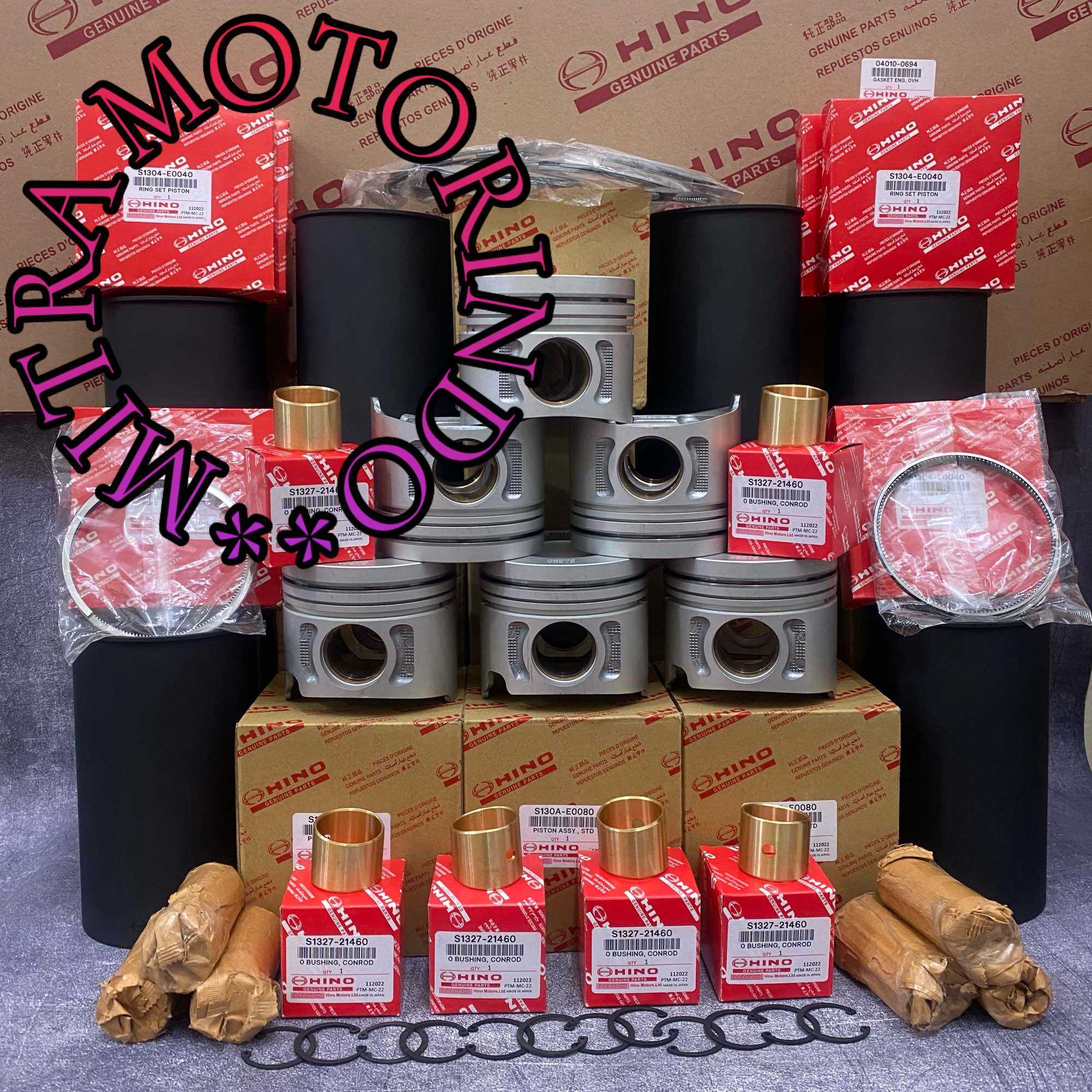 Liner Kit Liner + Piston + Ring Piston + Paking Set + Bushing Con Rod + Hino Lohan JO8CT Liner 3MM 1Set STD 5Macam Harga 10,300,000 Ringgit*Penghantaran Percuma