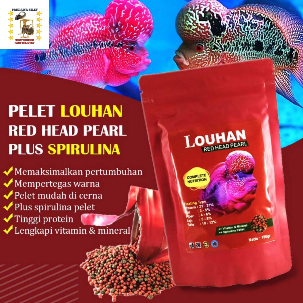 Pelet Louhan Jenong dan Warna Read Head Plus Spirulina