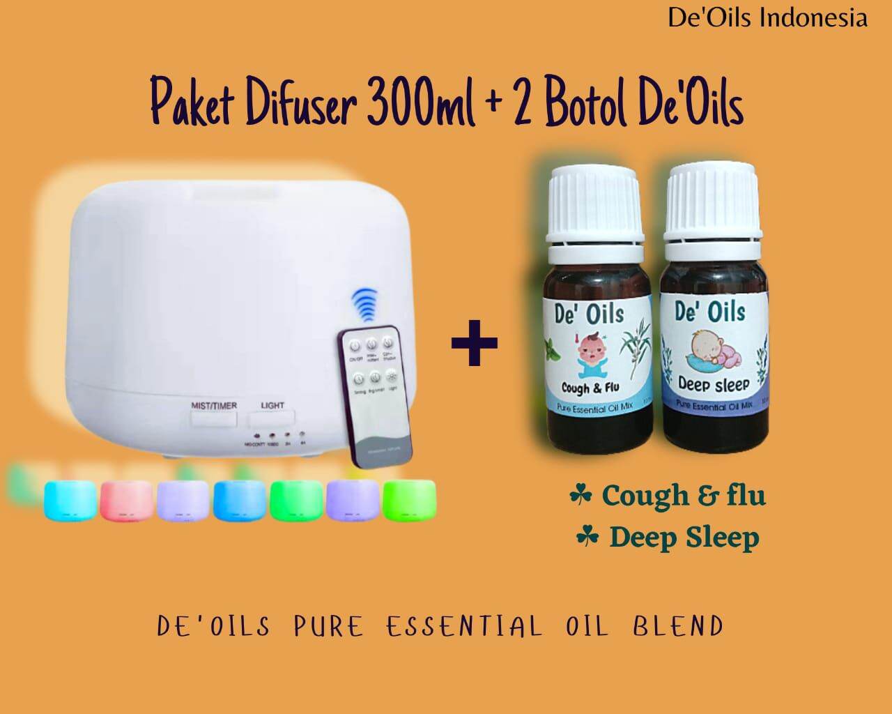 Paket De'Oils 2botol + Difuser Humidifier 300ml Essential Oil murni Aromateraphy pelembab udara De'Oil…
