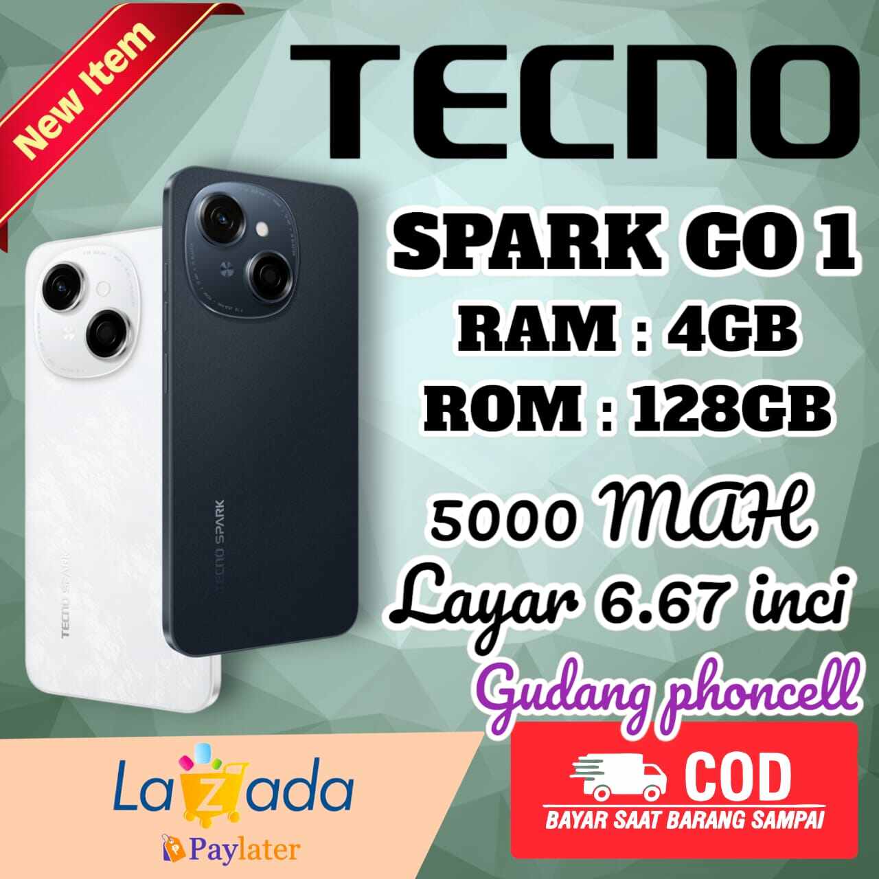 Tecno spark Go 1 Ram 4+4 / 128 GB batrai 5000 mah layar 6.67 in Garansi 1 tahun resmi Harga 1,165,000 rupiah*Gratis Ongkir