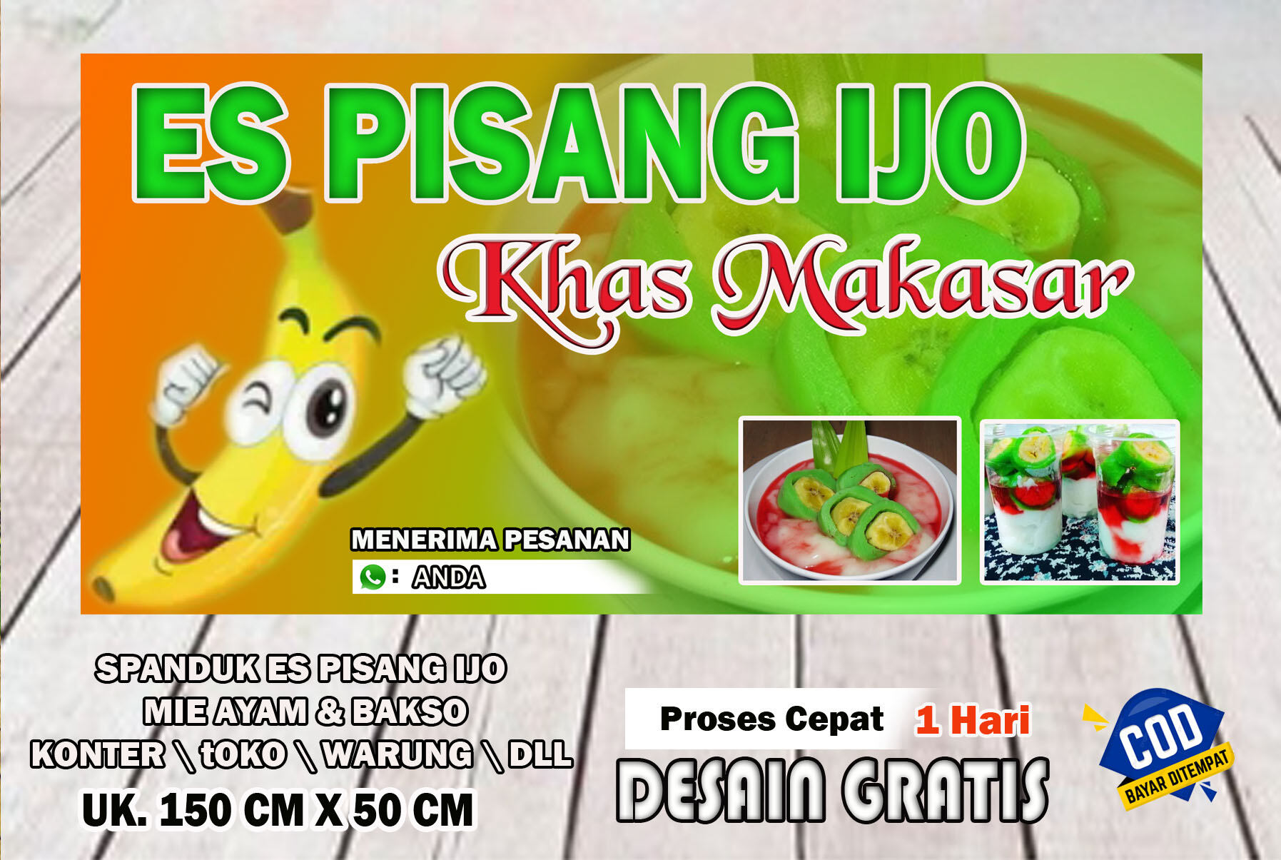 Spanduk Banner Es Pisang Ijo Mie Bakso Warung Nasi Nasgor Toko Uk Cm X Cm Bisa Request