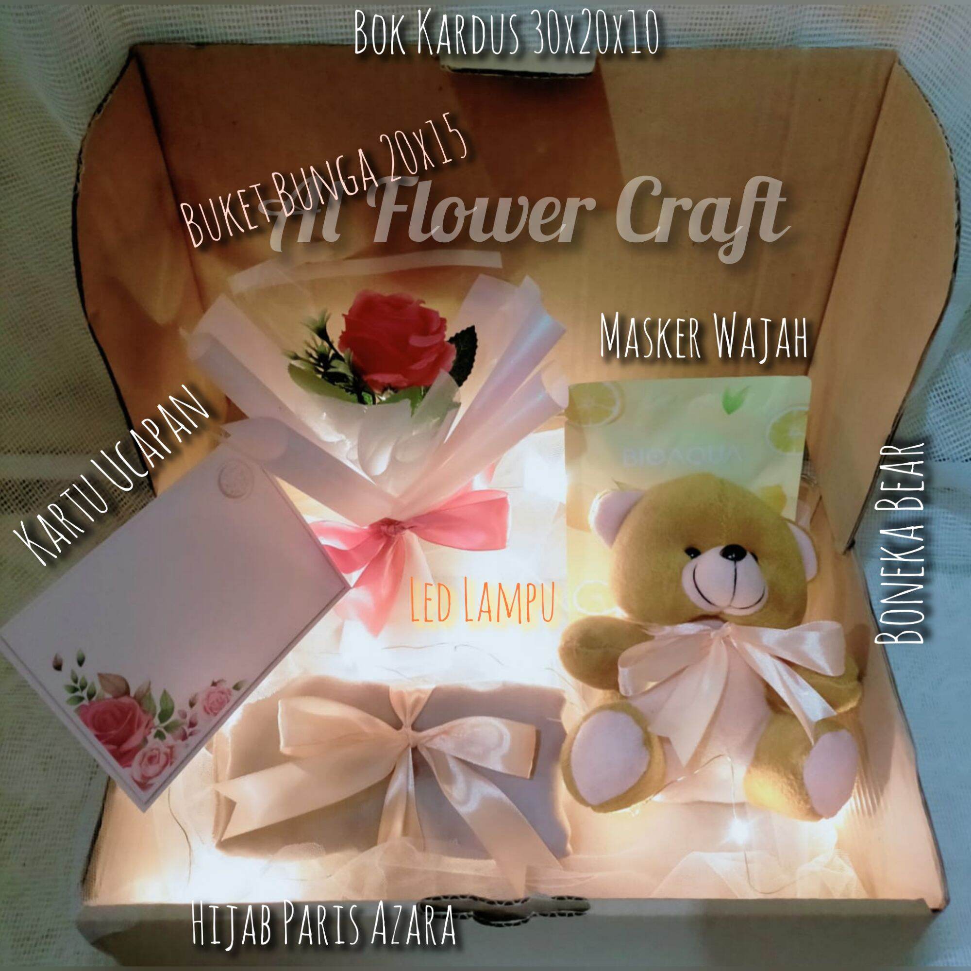 Hampers hadiah Kado cewek ultah hampers lebaran hijab boneka buket led lampu