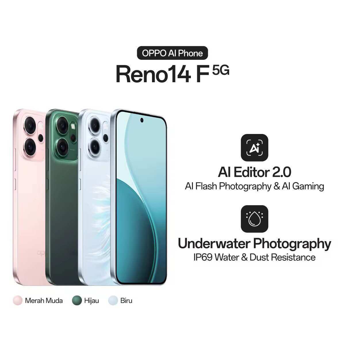 Oppo Reno 14F 5G NFC (8/128GB - 8/256GB) snapdragon 6 Gen1 - 50MP triple camera-waterproof-6.57 inch AMOLED-6000mAh-supervooc 45W official warranty 1 year Giá 4,743,000 Đồng*Miễn phí vận chuyển