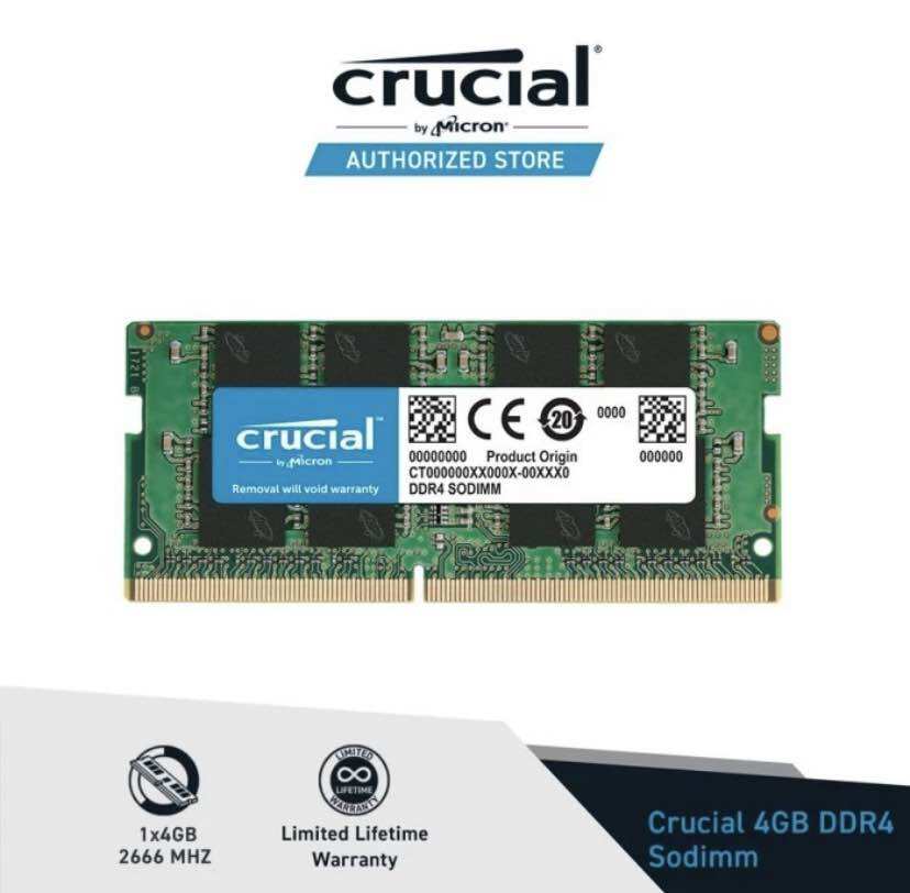 Sodimm Memory Crucial 4GB DDR4 2666 PC 21300 - RAM Notebook & Laptop - Merek Crucial Harga 250,000 rupiah*Gratis Ongkir