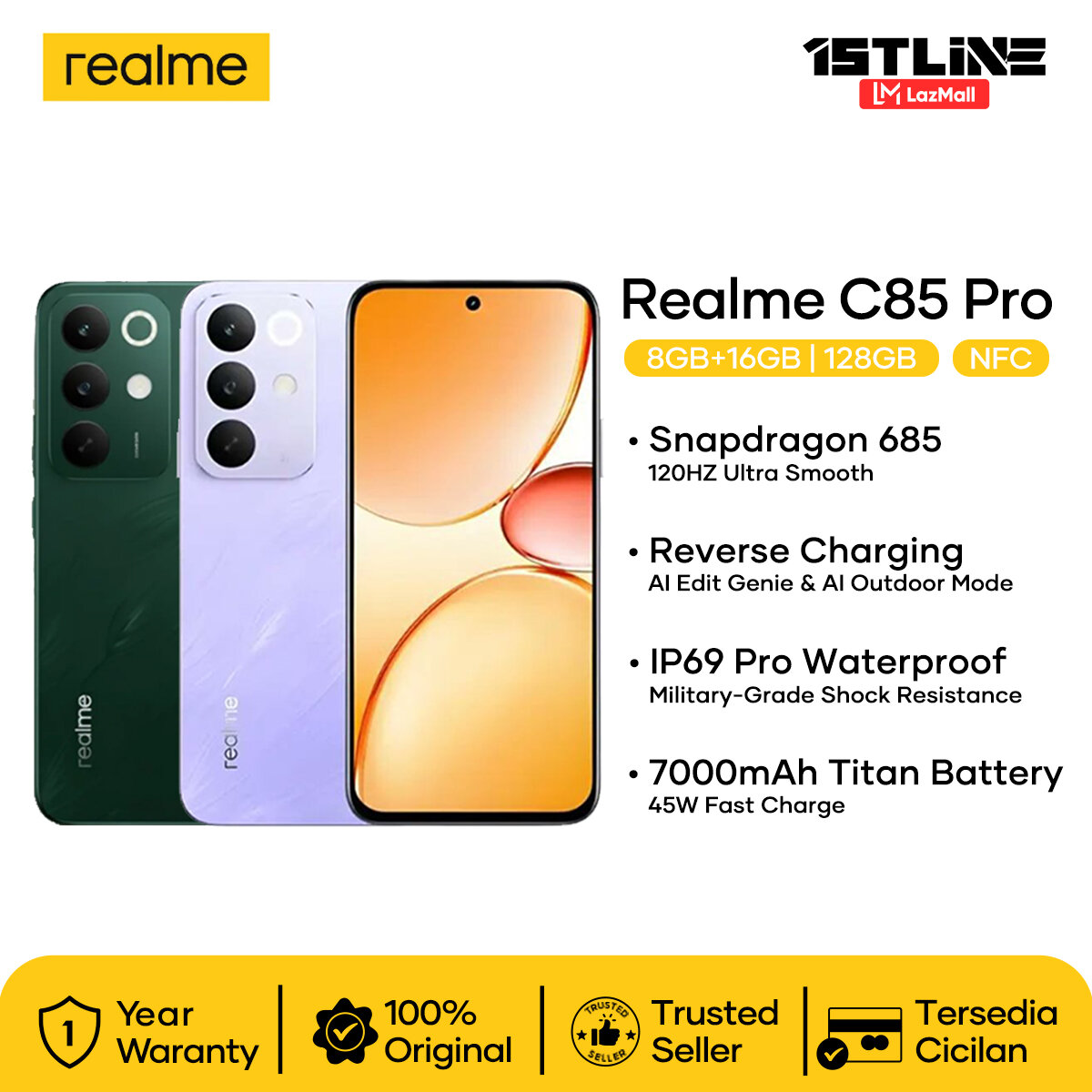 Realme C85 Pro (8Gb+16Gb/128Gb)(8Gb+16Gb/256Gb) - Official Realme Indonesia Guarantee Harga 2,999,000 rupiah*Gratis Ongkir