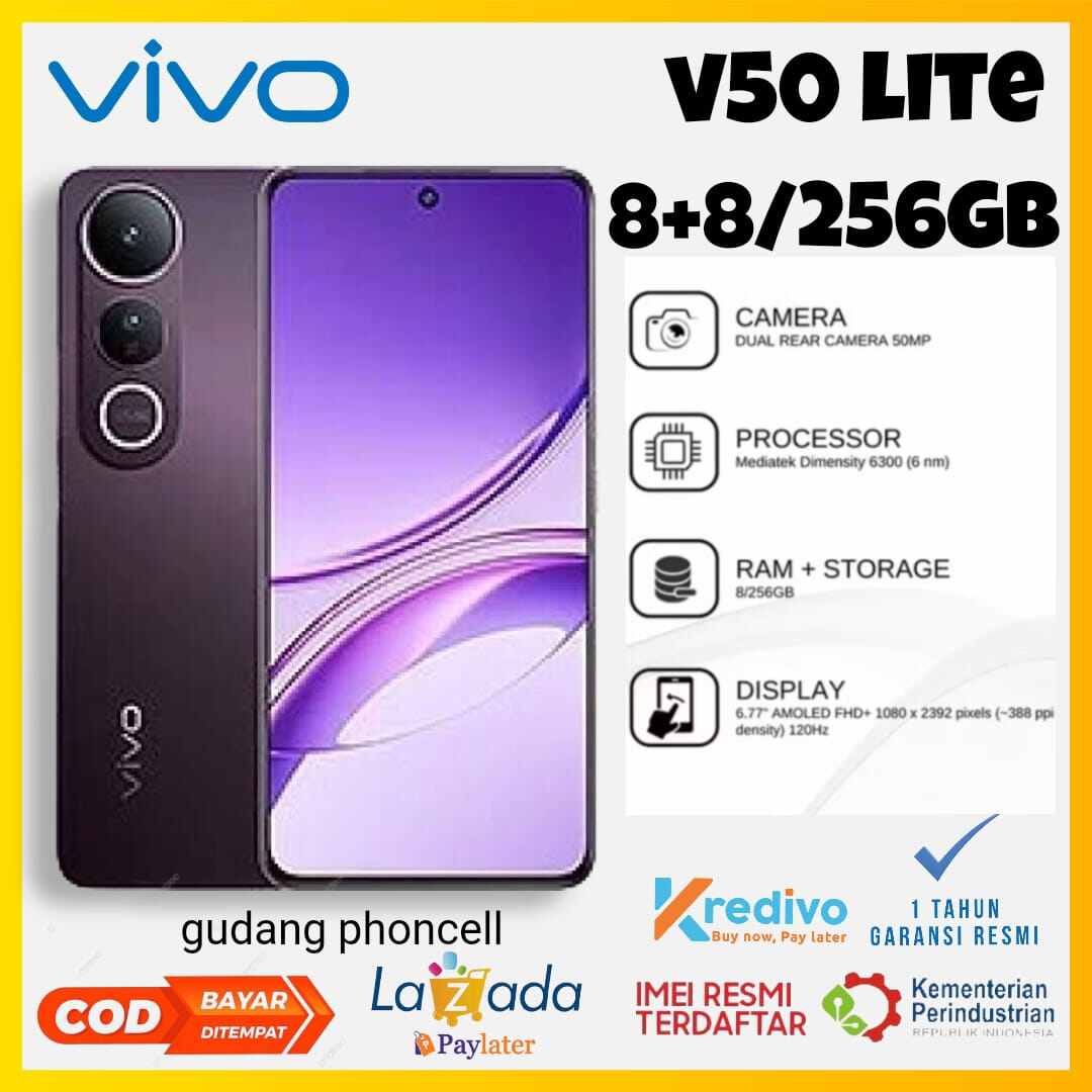 Vivo V50 Lite Nfc 8+8/256 Gb Amoled Screen Qualcom Snapdragon 685, 50 Mp Camera 1 Year Official Warranty 5000 Mah Battery, 6.7 Inches Official Guarantee Harga 3,395,000 rupiah*Gratis Ongkir