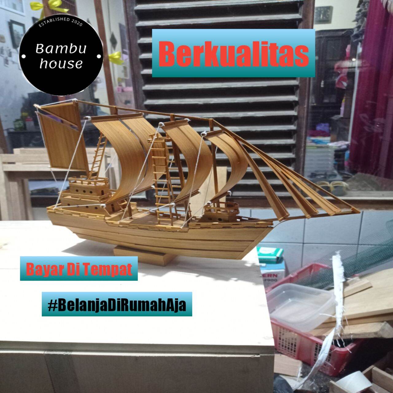 Miniatur Kapal laut | Kapal pinisi | Kapal bambu minimalis | Dekorasi