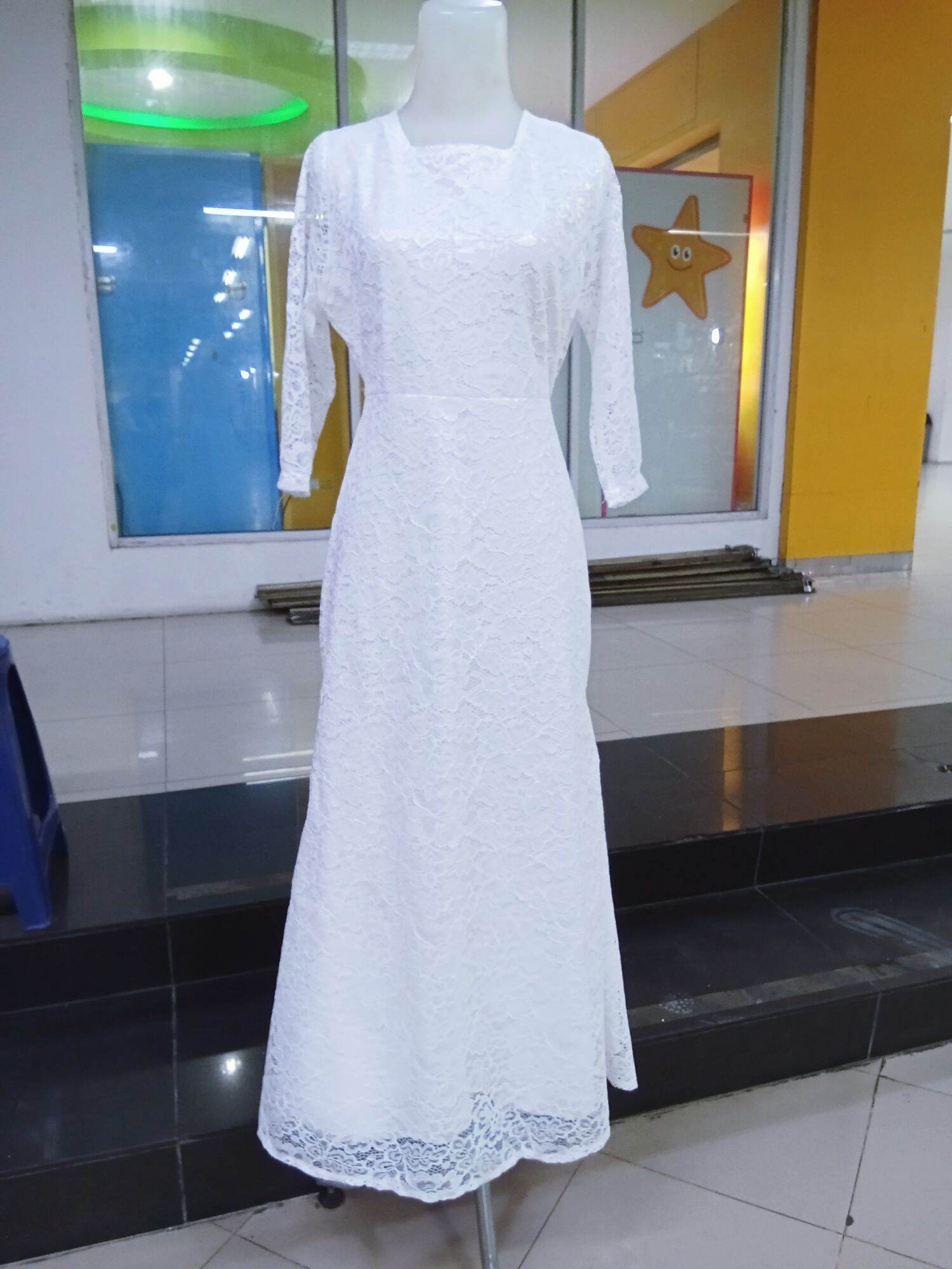long dress putih lengan panjang Jual DRESS PUTIH BRUKAT PANJANG / LONG DRESS ICHA SIZE M L XL XXL / MAXY  DRESS KOREA / GAUN PESTA MEWAH ELEGANT - Putih, M - Kab. Bogor - Albek