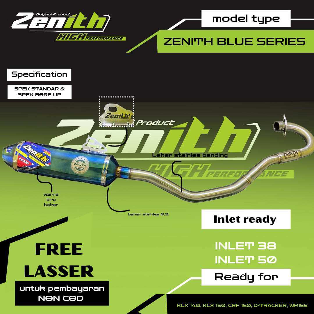 KNALPOT ZENITH ORIGINAL BLUE SERIES. PNP FORR : KLX, CRF, D-TRACKER, WR 155 Harga 650,000 rupiah*Gratis Ongkir
