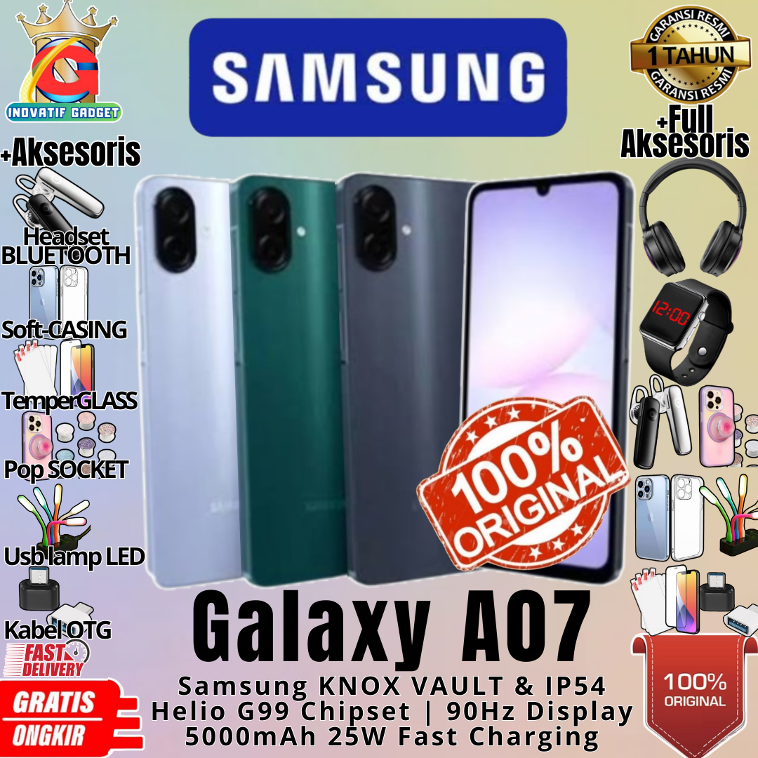 New HP Samsung A07 8/256GB & 6/128GB & 4/128GB & 4/64GB RAM upto 16GB Helio G99 gaming chipset official warranty 100% original Harga 1,499,000 rupiah*Gratis Ongkir