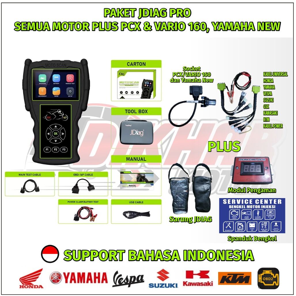 NEW UFDATE SCANNER JDIAG M100 PRO UNTUK SEMUA MOTOR PLUS ADPTER PCX&VARIO 160 NEW YAMAHA PLUS PENGAMAN VOLTASE TINGGI Harga 2,200,000 rupiah*Gratis Ongkir