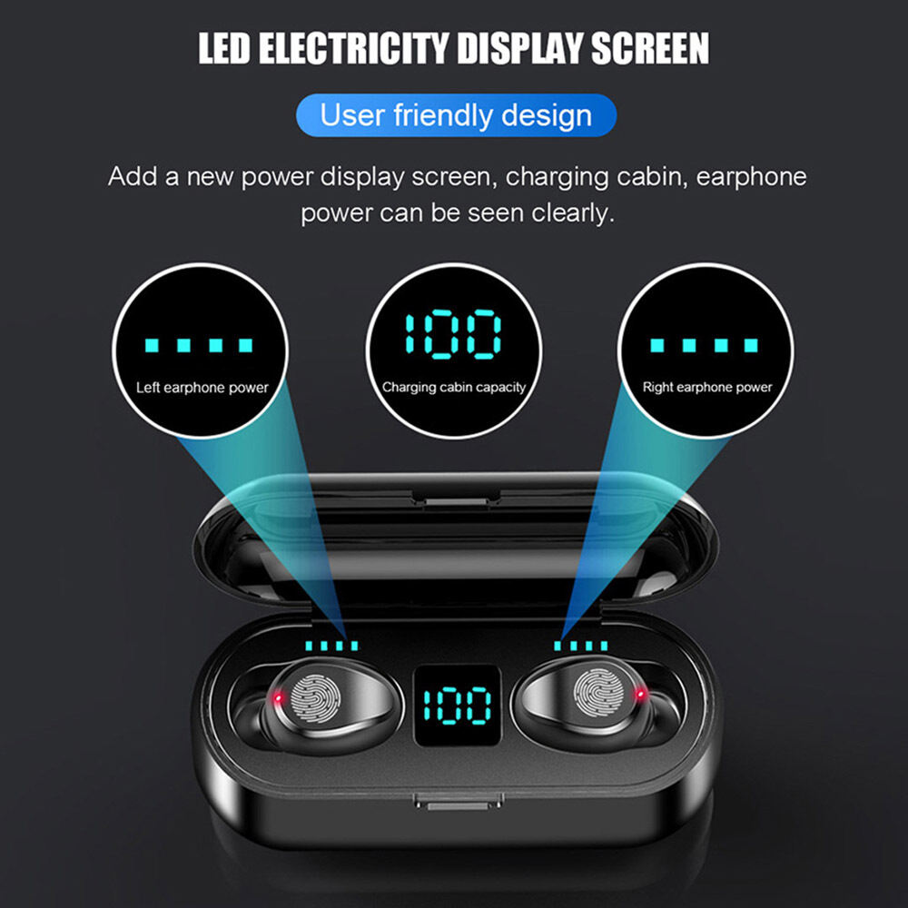 Headset Bluetooth F9 Tws Wireless Earphone Bluetooth Full Bass Stereo Earbuds Olahraga Hifi In Ear Mic dengan Mikrofon untuk semua perangkat. 