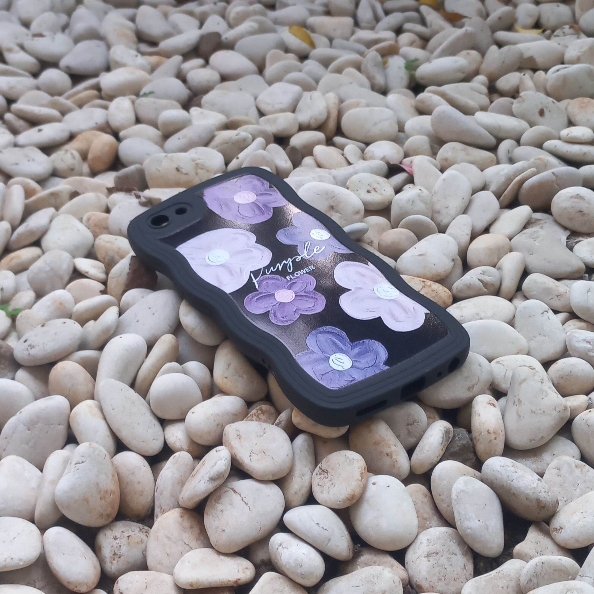 Case Vivo 1808 1812 Softcase Gelombang Black Motif Bunga Vivo Y81