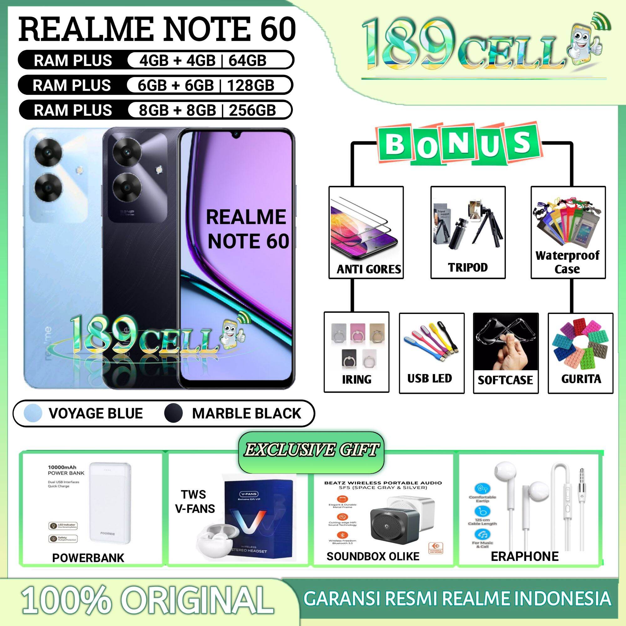 Realme Note 60 Ram 8/256Gb | Realme Note60 Ram 6/128 Gb | Note 60 Ram 4/64 Gb Official Realme Warranty Giá 1,108,701 Đồng*Miễn phí vận chuyển
