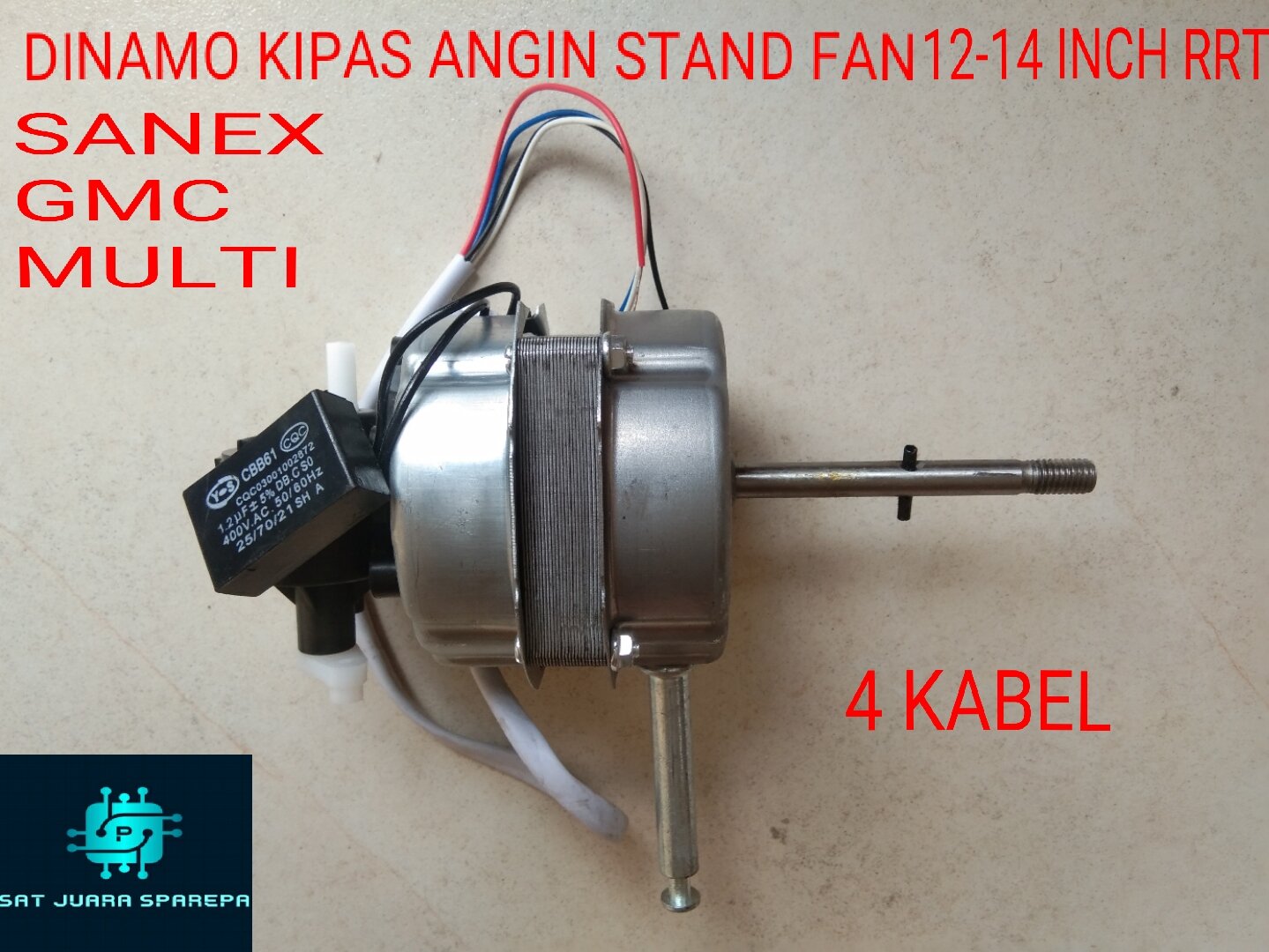 DINAMO KIPAS ANGIN STAND FAN 1214 INCH RRT, SANEX, GMC,MULTI, KAKI PANJANG, KAPASITOR 1.2 MIKRO