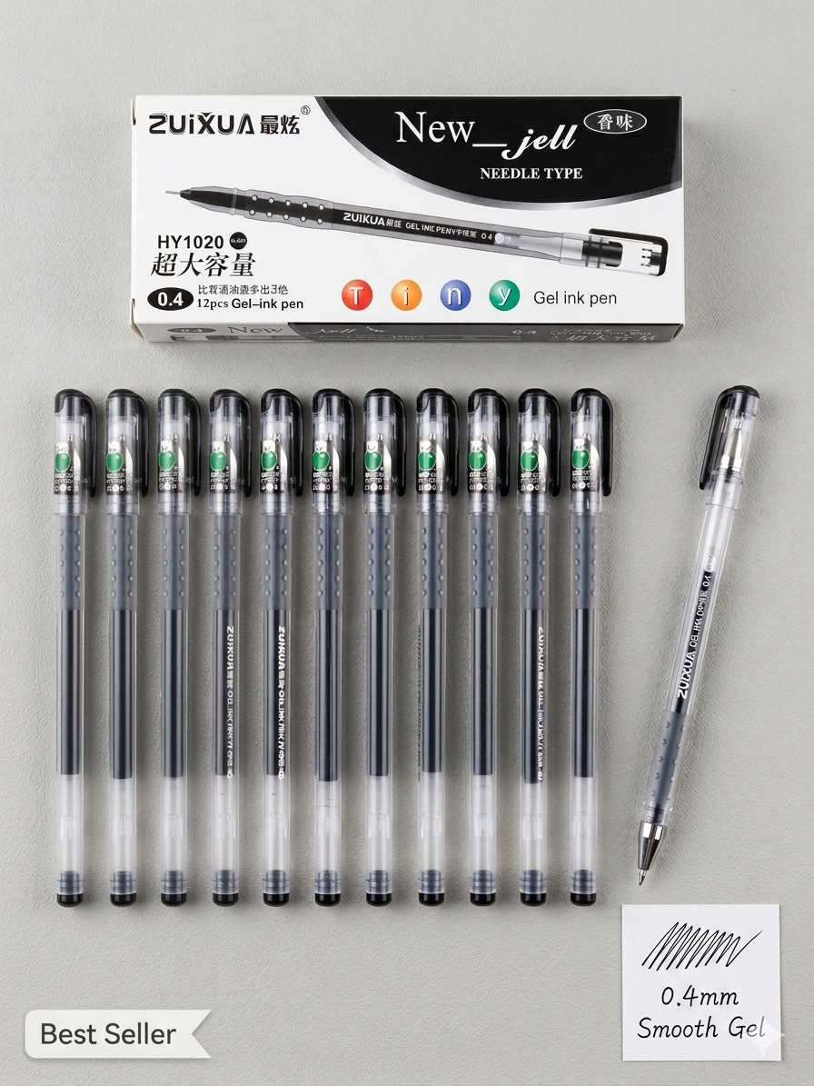 ZUIXUA New-jell HY1020 Gel Pen 0.4mm 12pcs Paket Tulisan Halus