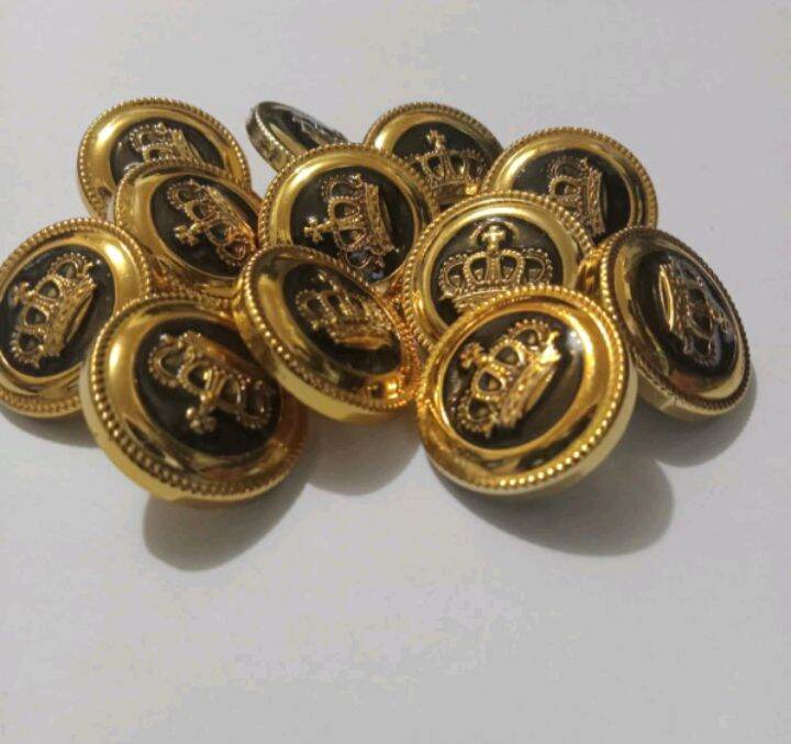 [COD]Isi 12 pcs Kancing jasko / Kancing Epoxy / Kancing Jas blazer - Motif Mahkota kuning Emas