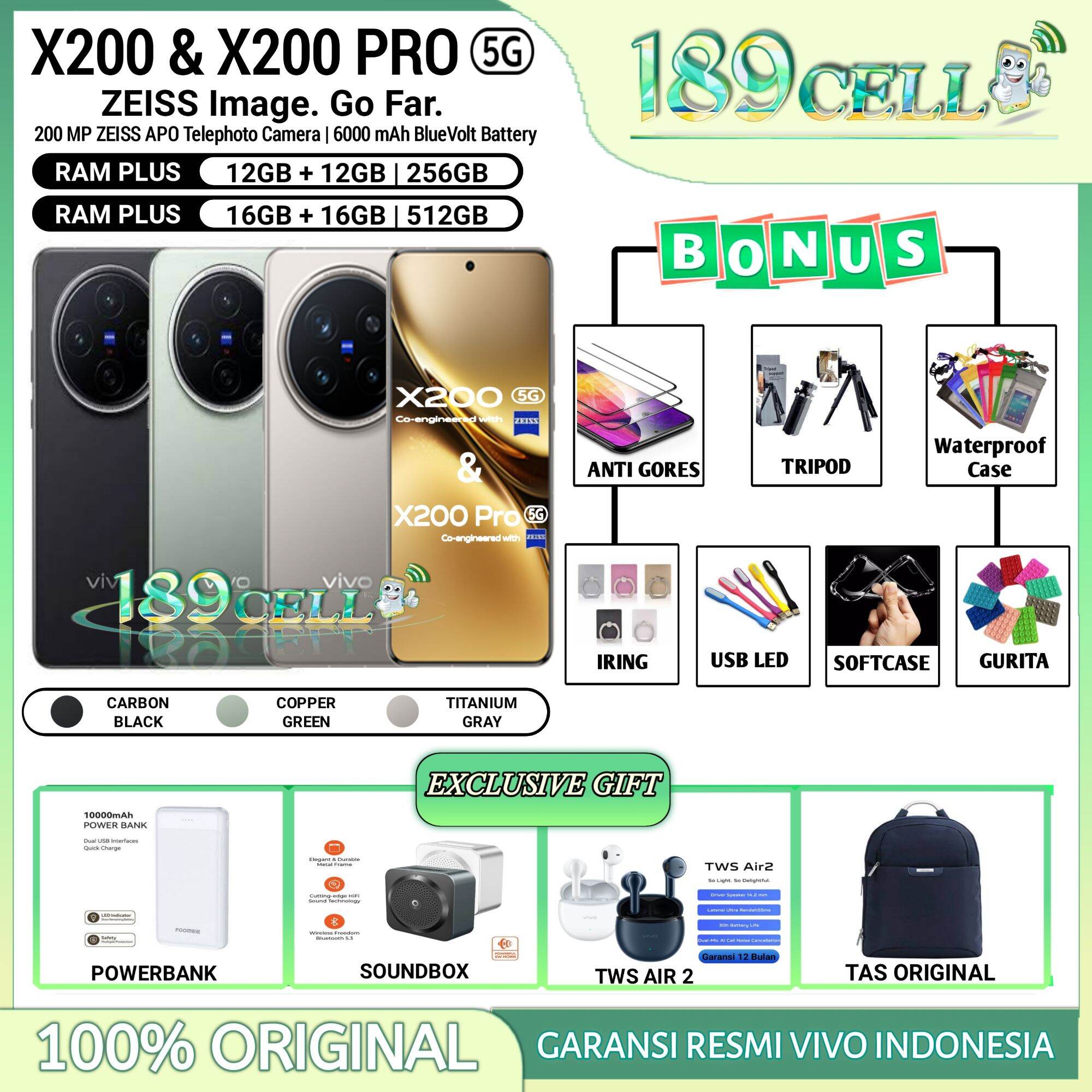 VIVO X200 5G RAM 12/256 GB | VIVO X 200 PRO 5G RAM 16/512 GB GARANSI RESMI VIVO INDONESIA Harga  11,899,900 Ringgit*Penghantaran Percuma