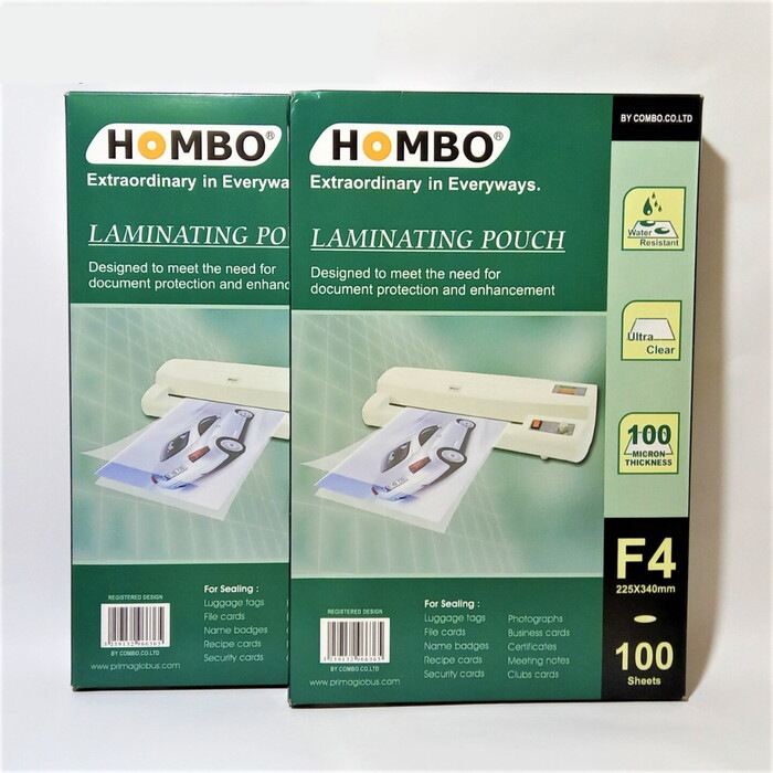 Plastik laminating HOMBO ukuran F4 untuk melapis, melindungi