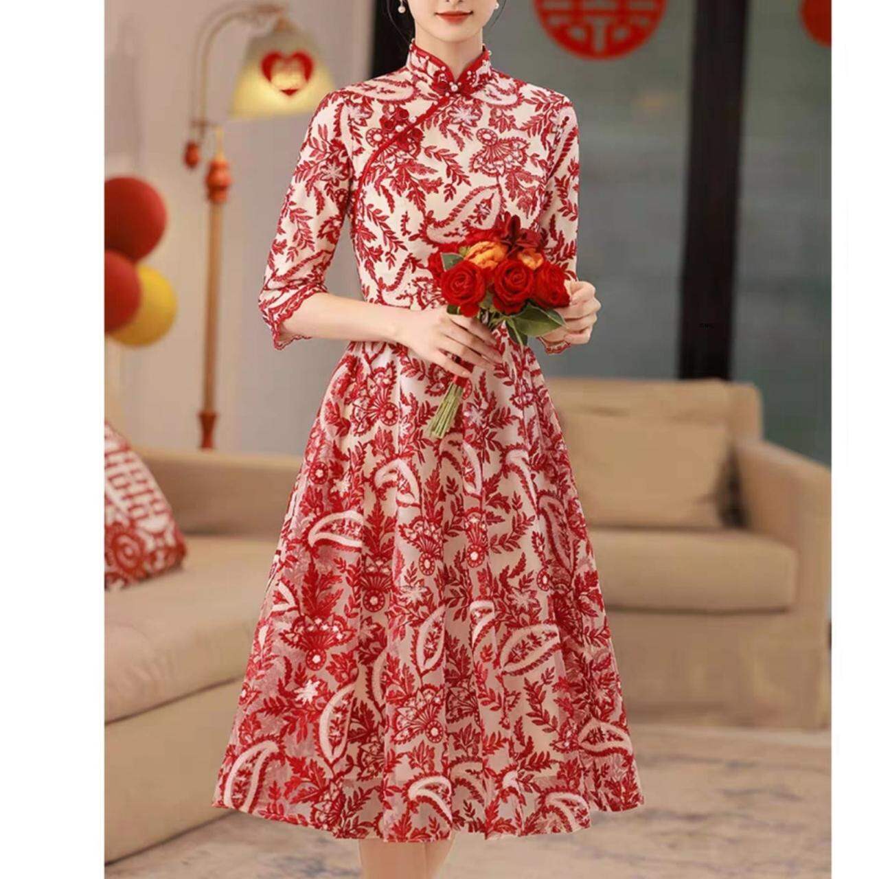 TM 0961 Dress CNY Xiaoyun embroidered mesh import Harga 218,000 rupiah*Gratis Ongkir