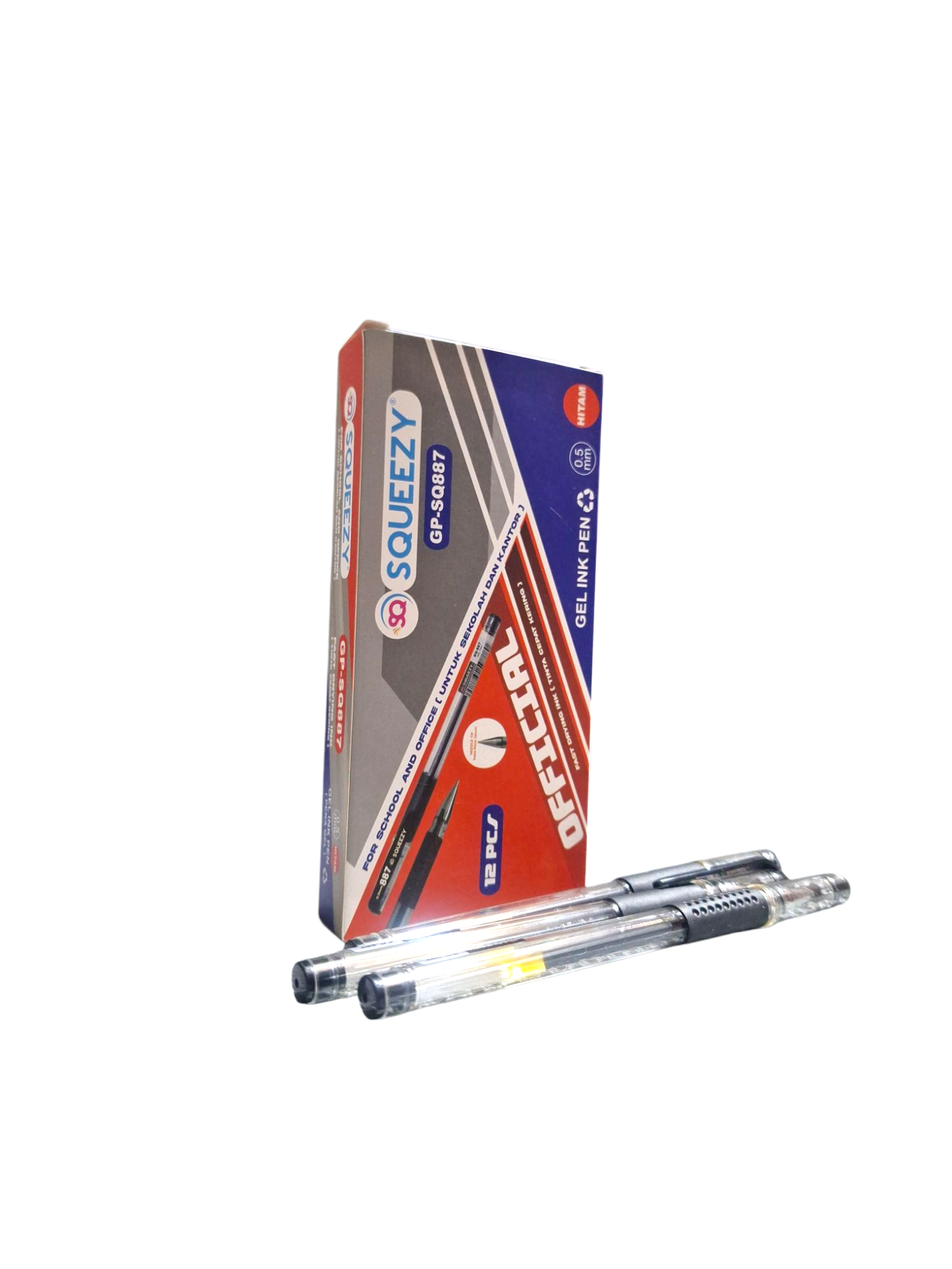 Pulpen Gel Squeezy SQ-887 12 Pcs Hitam 0.5mm/Pena Basah/Ballpen